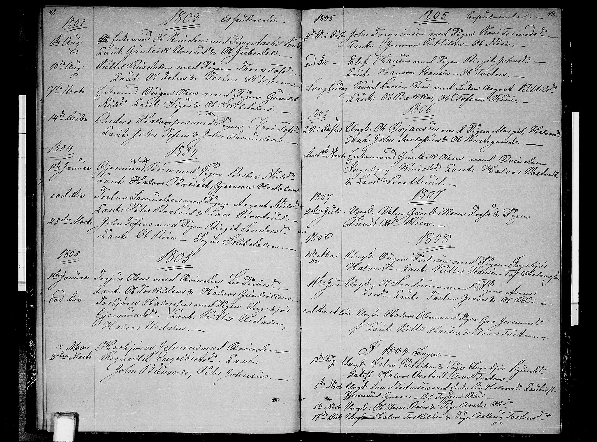 Gransherad kirkebøker, SAKO/A-267/F/Fb/L0001: Parish register (official) no. II 1, 1800-1814, p. 42-43