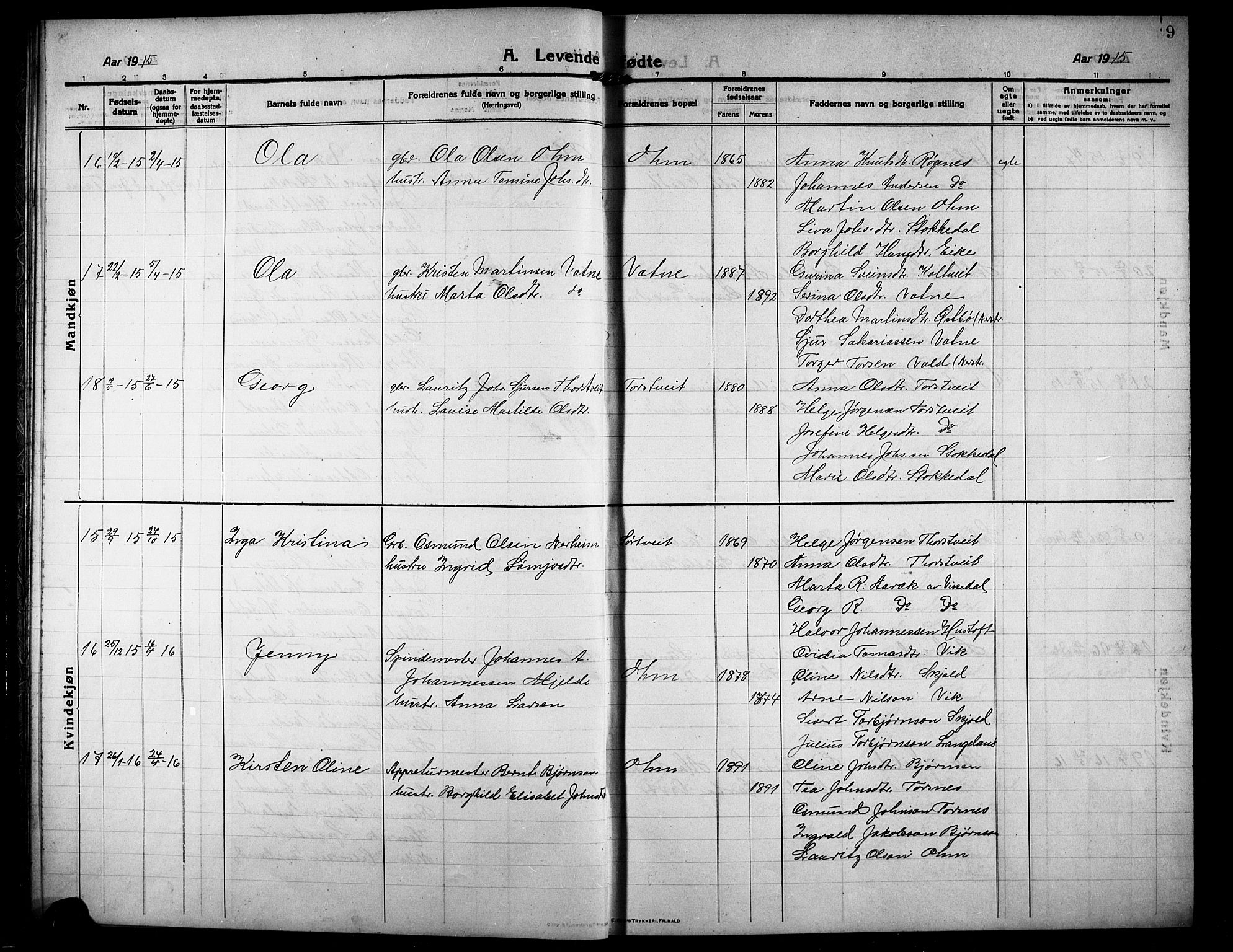 Skjold sokneprestkontor, SAST/A-101847/H/Ha/Hab/L0009: Parish register (copy) no. B 9, 1914-1925, p. 9