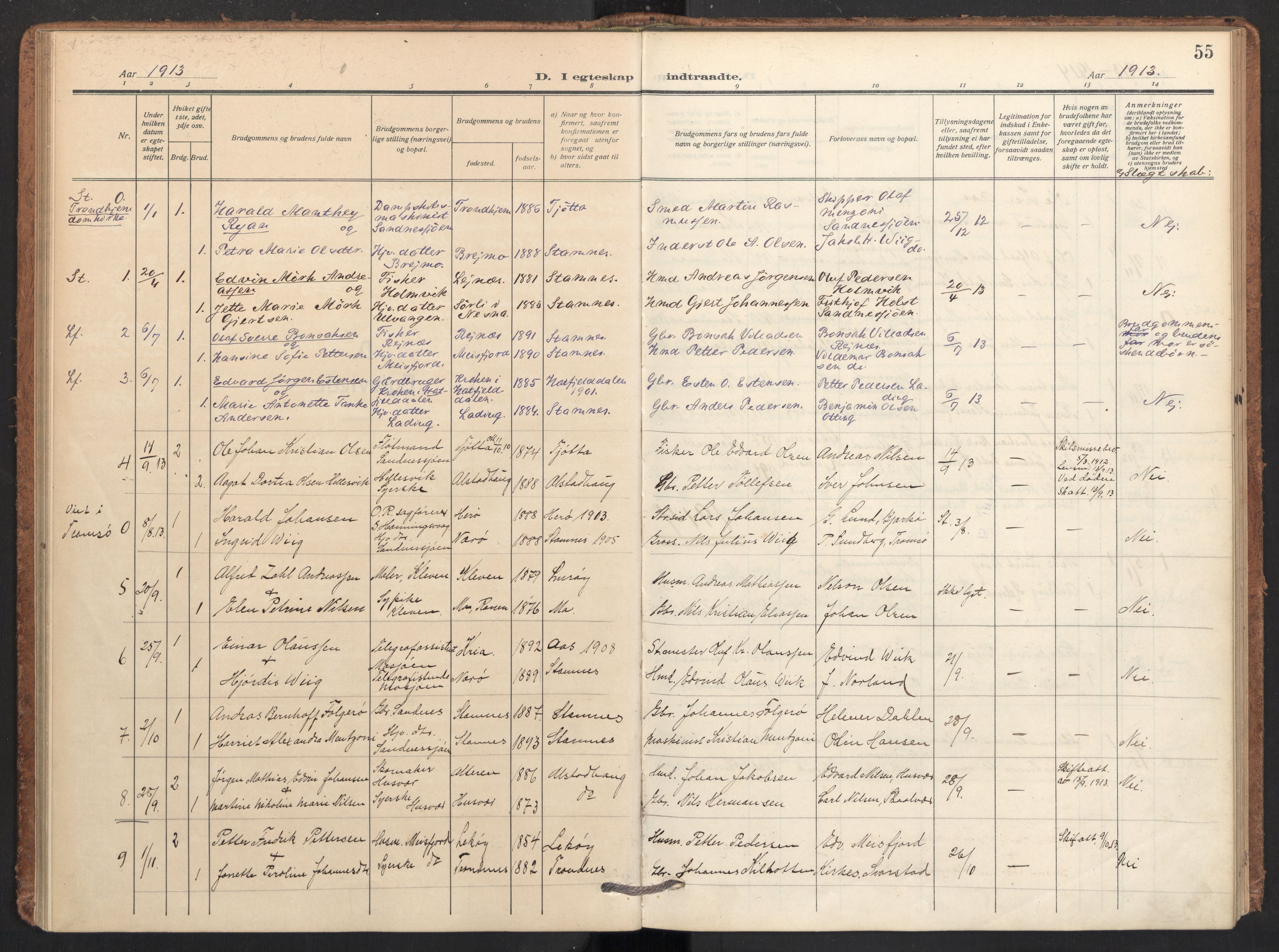 Ministerialprotokoller, klokkerbøker og fødselsregistre - Nordland, AV/SAT-A-1459/831/L0473: Parish register (official) no. 831A04, 1909-1934, p. 55