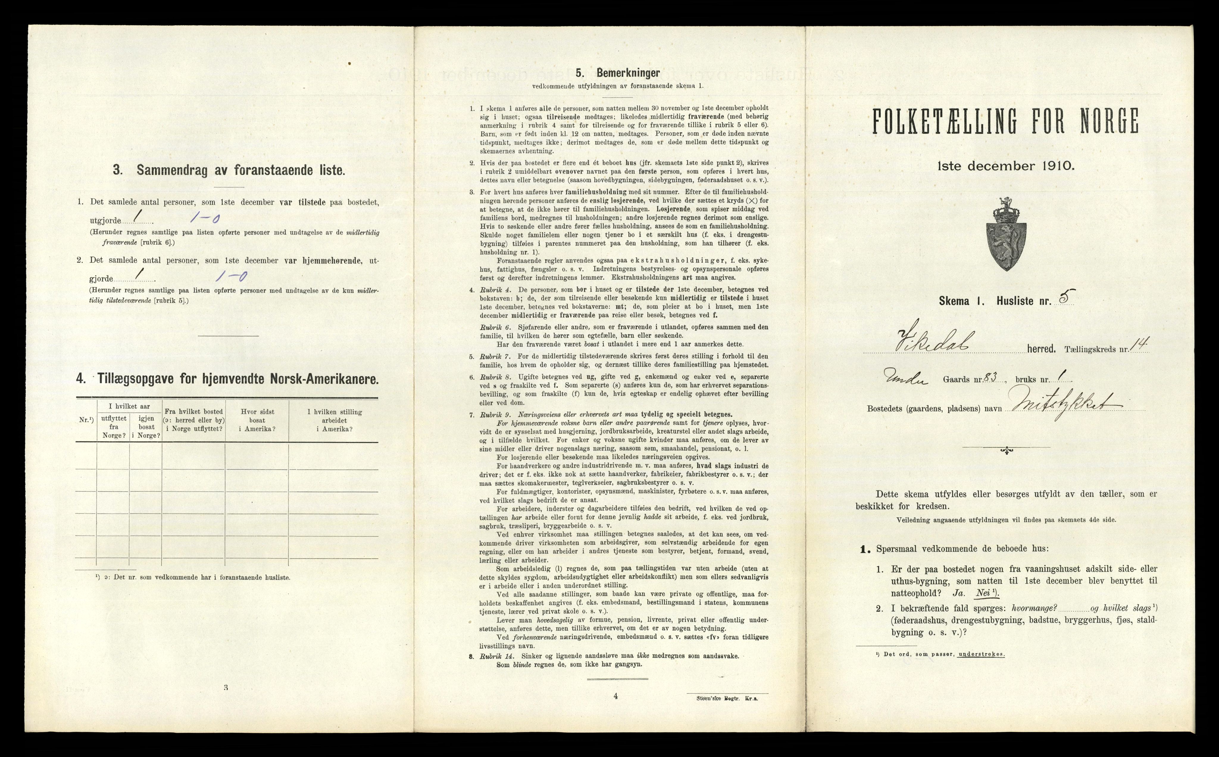 RA, 1910 census for Vikedal, 1910, p. 889