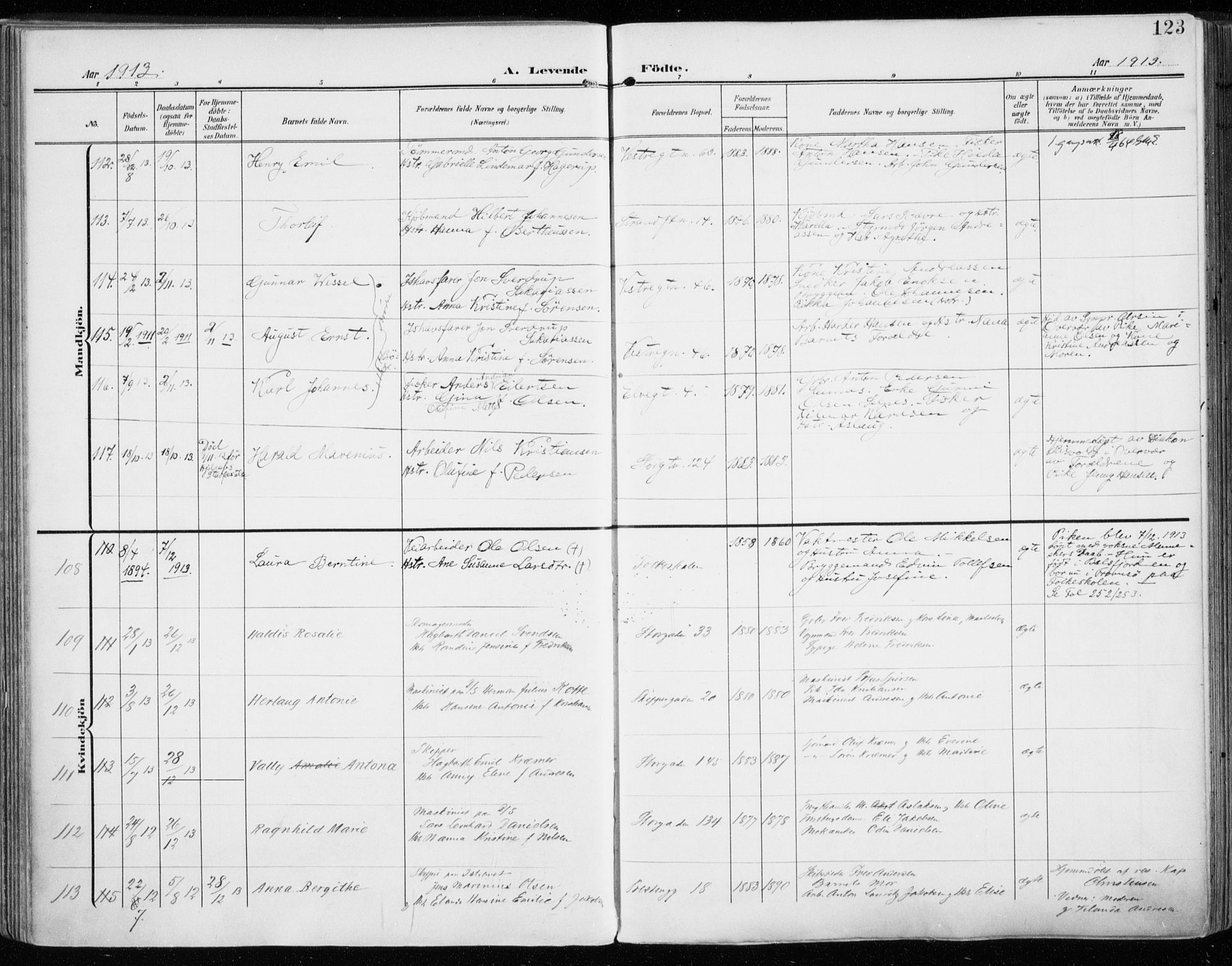 Tromsø sokneprestkontor/stiftsprosti/domprosti, SATØ/S-1343/G/Ga/L0017kirke: Parish register (official) no. 17, 1907-1917, p. 123