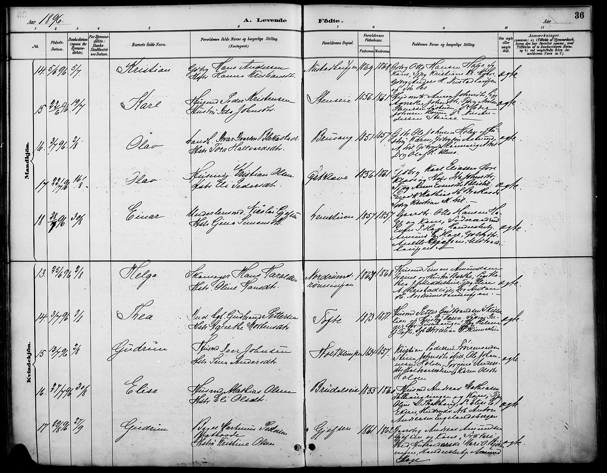 Østre Gausdal prestekontor, AV/SAH-PREST-092/H/Ha/Haa/L0002: Parish register (official) no. 2, 1887-1897, p. 36