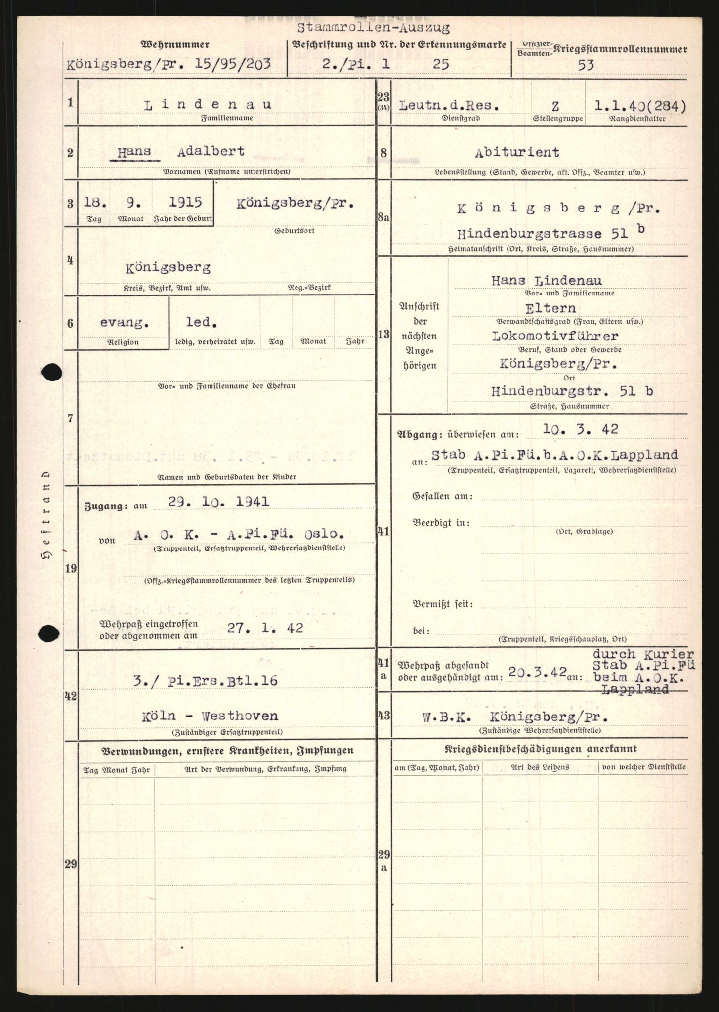 Forsvarets Overkommando. 2 kontor. Arkiv 11.4. Spredte tyske arkivsaker, AV/RA-RAFA-7031/D/Dar/Dara/L0018: Personalbøker, 1940-1945, p. 1005