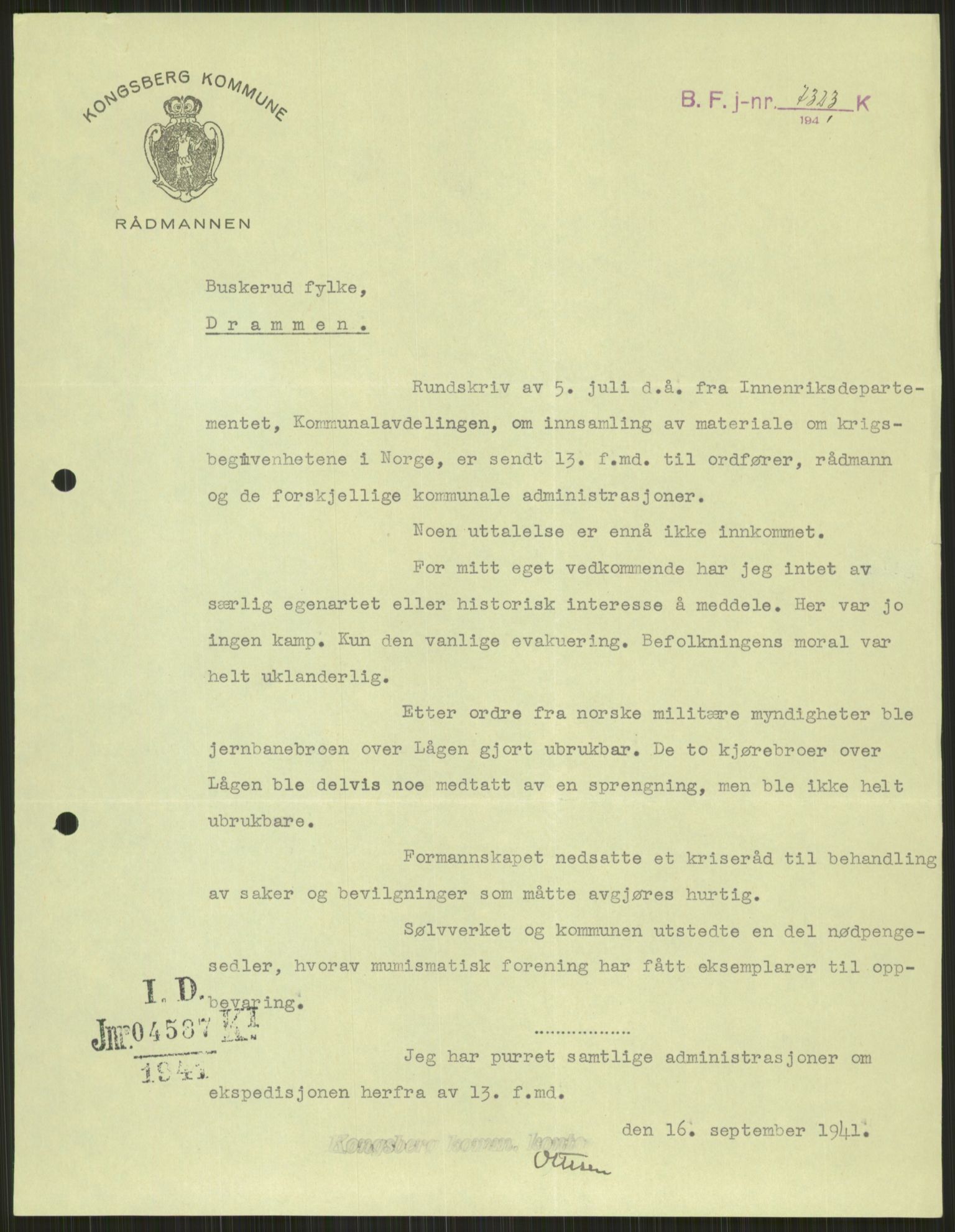 Forsvaret, Forsvarets krigshistoriske avdeling, AV/RA-RAFA-2017/Y/Ya/L0014: II-C-11-31 - Fylkesmenn.  Rapporter om krigsbegivenhetene 1940., 1940, p. 383