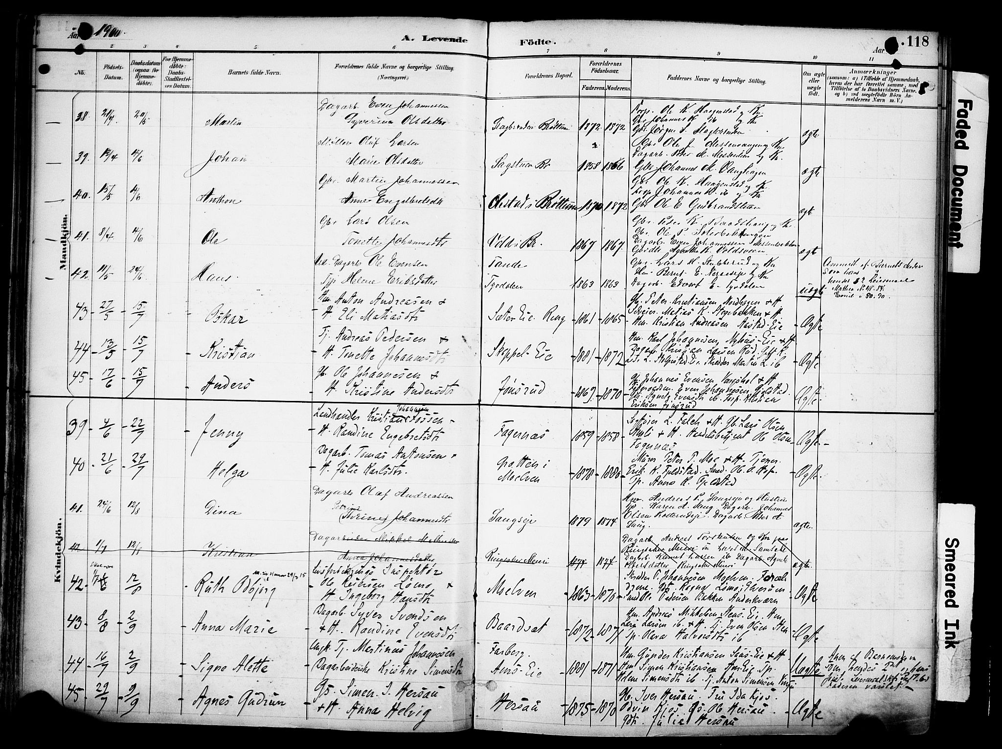 Ringsaker prestekontor, AV/SAH-PREST-014/K/Ka/L0017: Parish register (official) no. 17, 1891-1902, p. 118