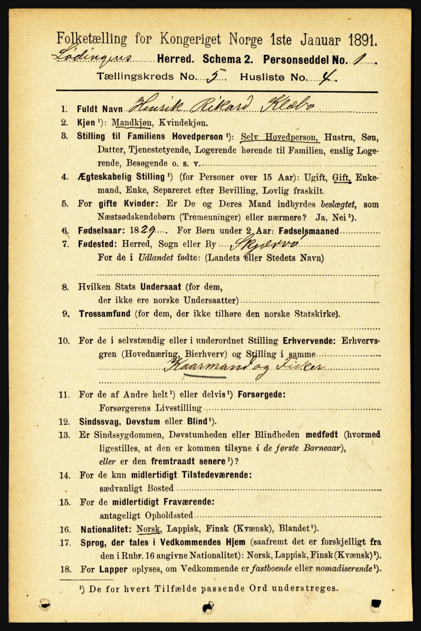 RA, 1891 census for 1851 Lødingen, 1891, p. 2336