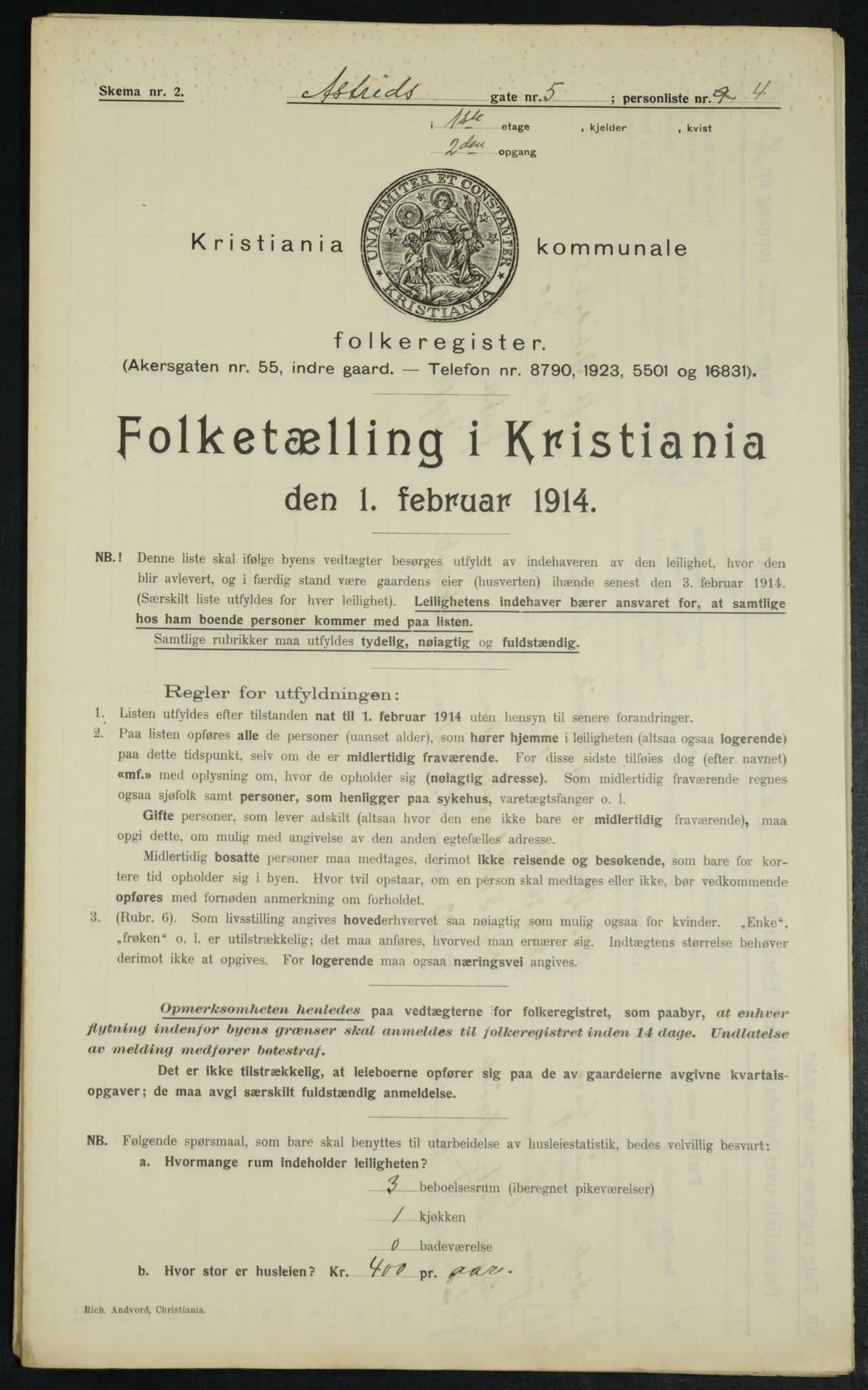 OBA, Municipal Census 1914 for Kristiania, 1914, p. 17315