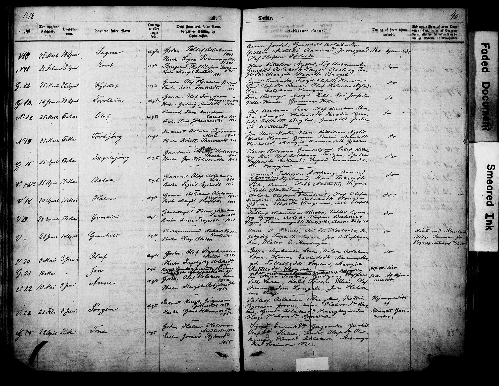 Vinje kirkebøker, AV/SAKO-A-312/F/Fa/L0005: Parish register (official) no. I 5, 1870-1886, p. 40