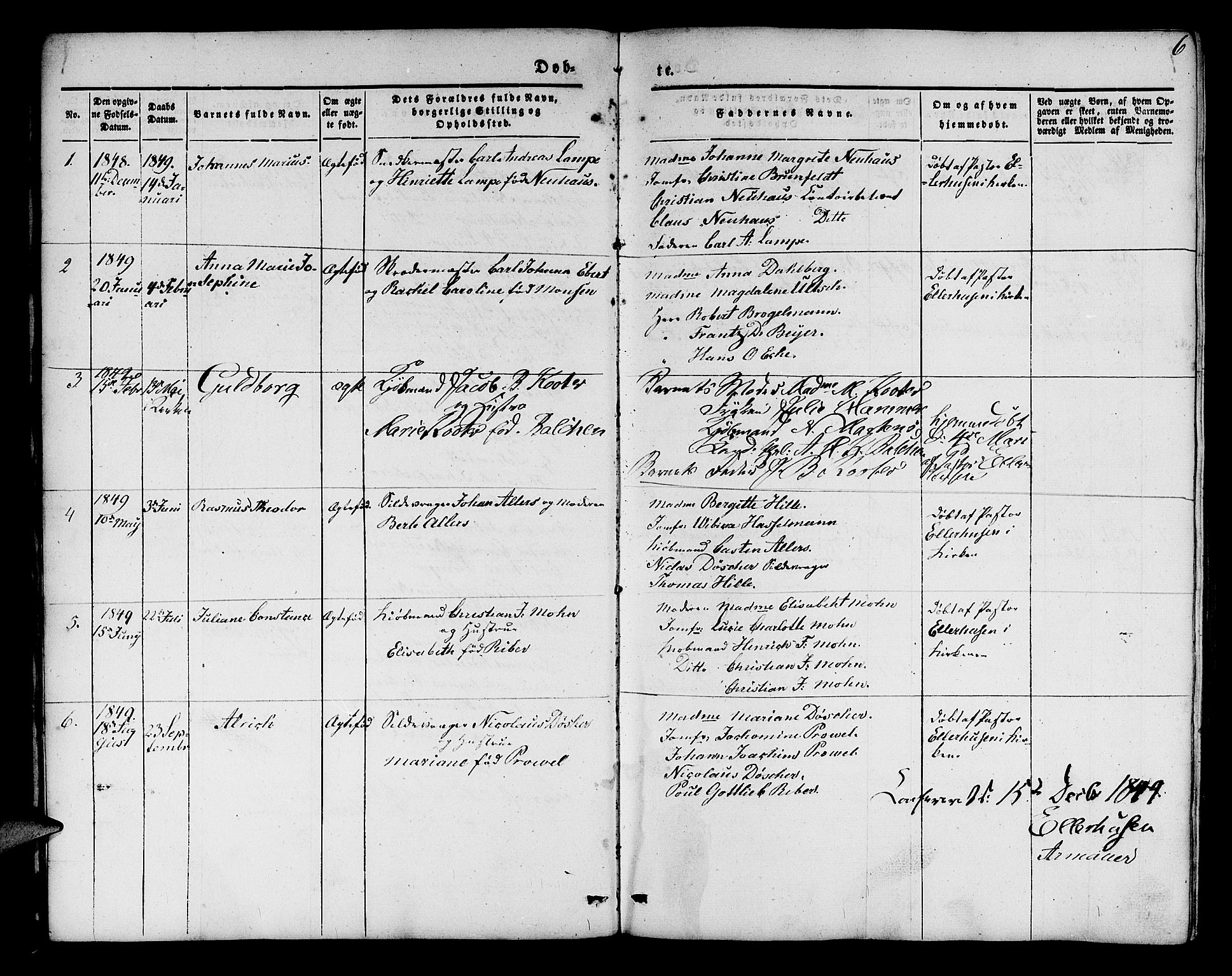 Mariakirken Sokneprestembete, SAB/A-76901/H/Hab/L0002: Parish register (copy) no. A 2, 1846-1862, p. 6
