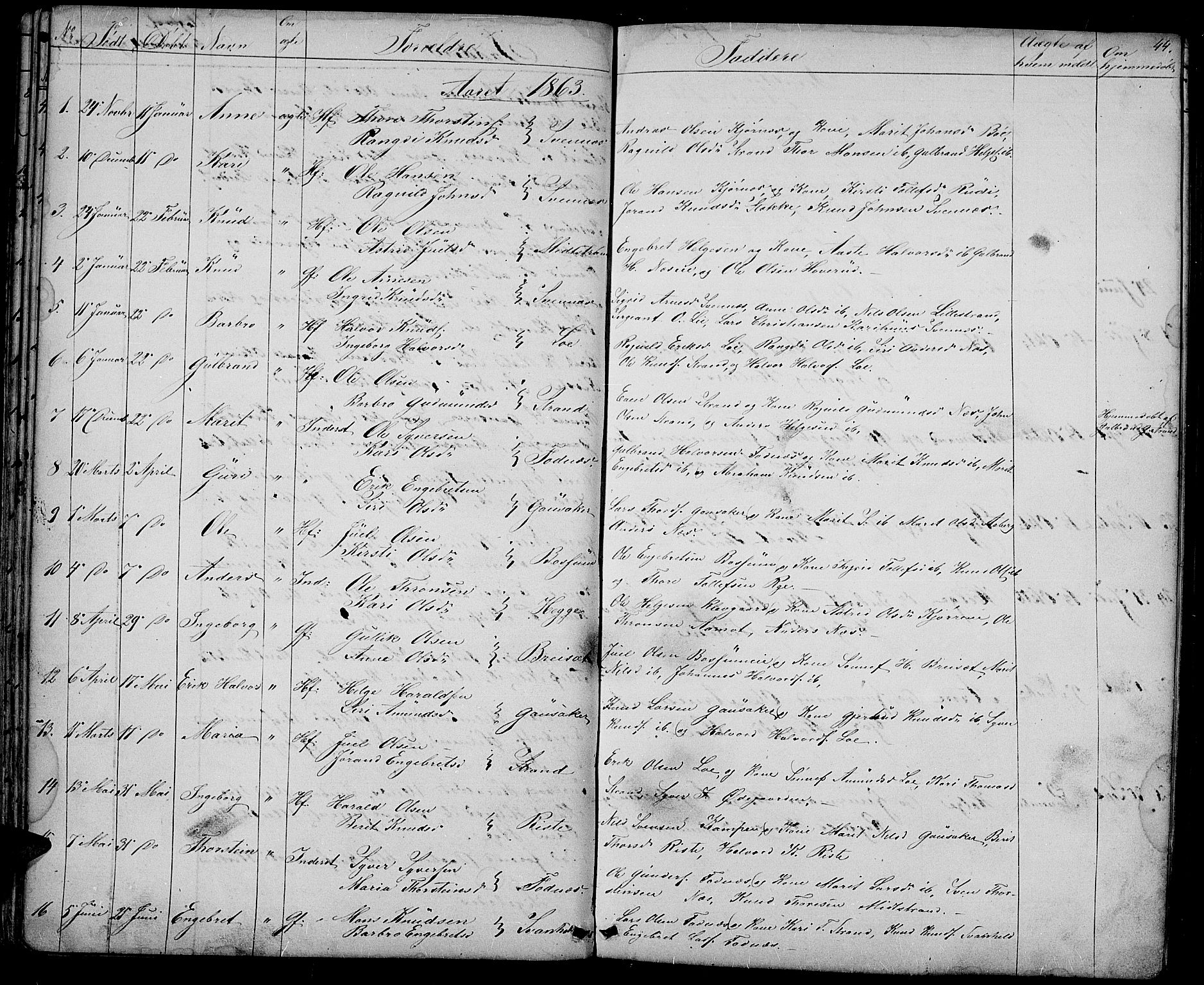 Nord-Aurdal prestekontor, SAH/PREST-132/H/Ha/Hab/L0003: Parish register (copy) no. 3, 1842-1882, p. 44