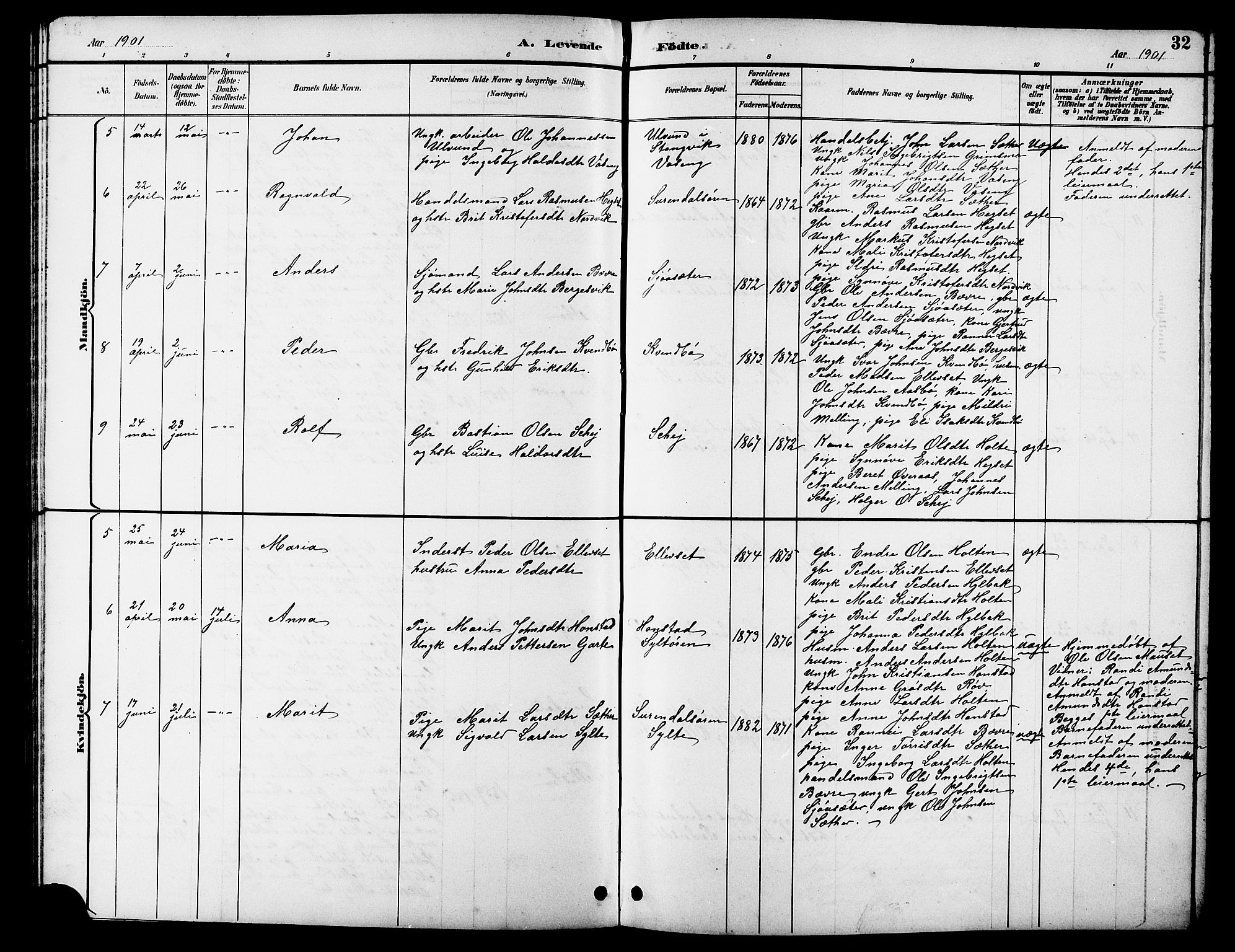 Ministerialprotokoller, klokkerbøker og fødselsregistre - Møre og Romsdal, AV/SAT-A-1454/596/L1058: Parish register (copy) no. 596C01, 1891-1907, p. 32