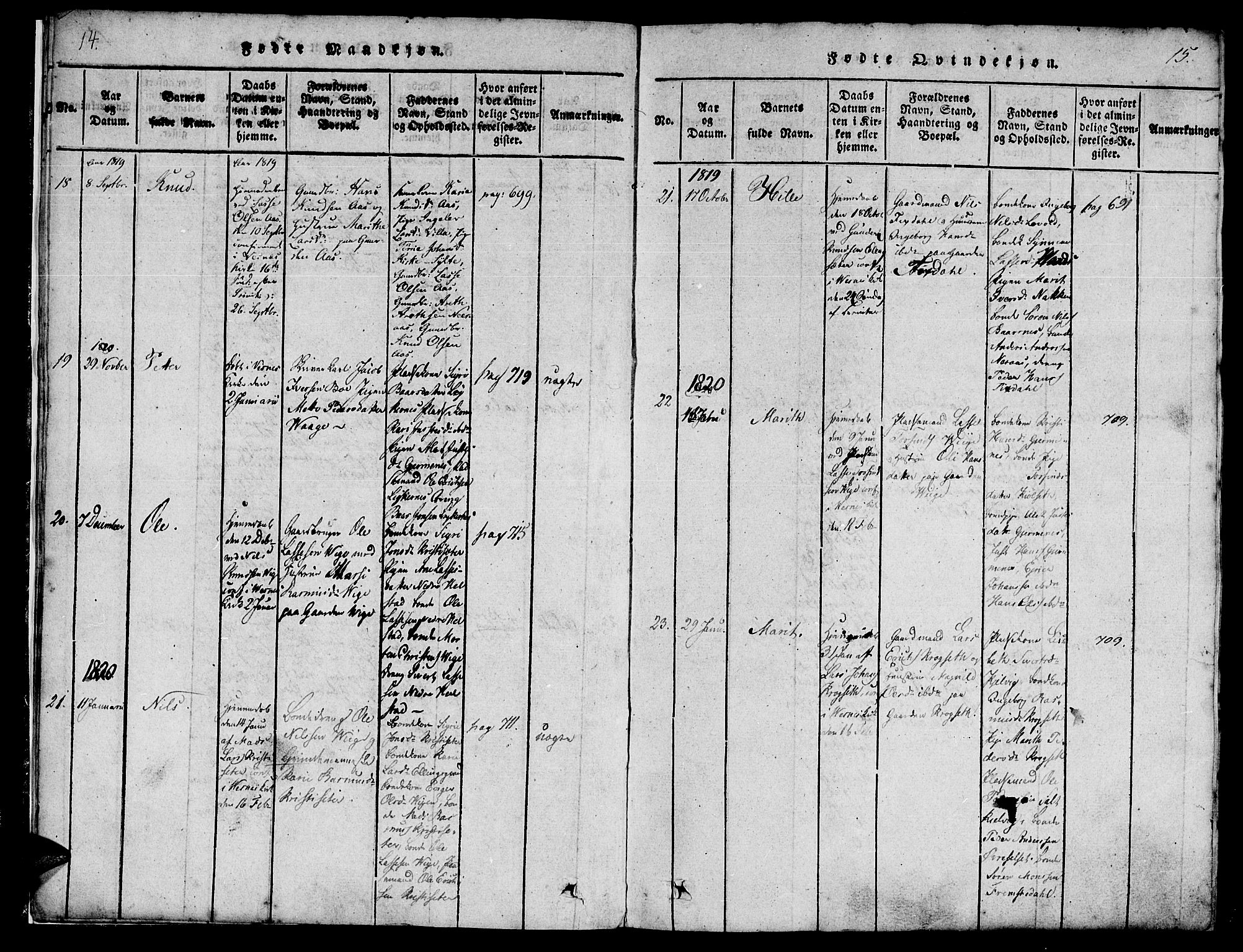 Ministerialprotokoller, klokkerbøker og fødselsregistre - Møre og Romsdal, AV/SAT-A-1454/539/L0528: Parish register (official) no. 539A01, 1818-1847, p. 14-15