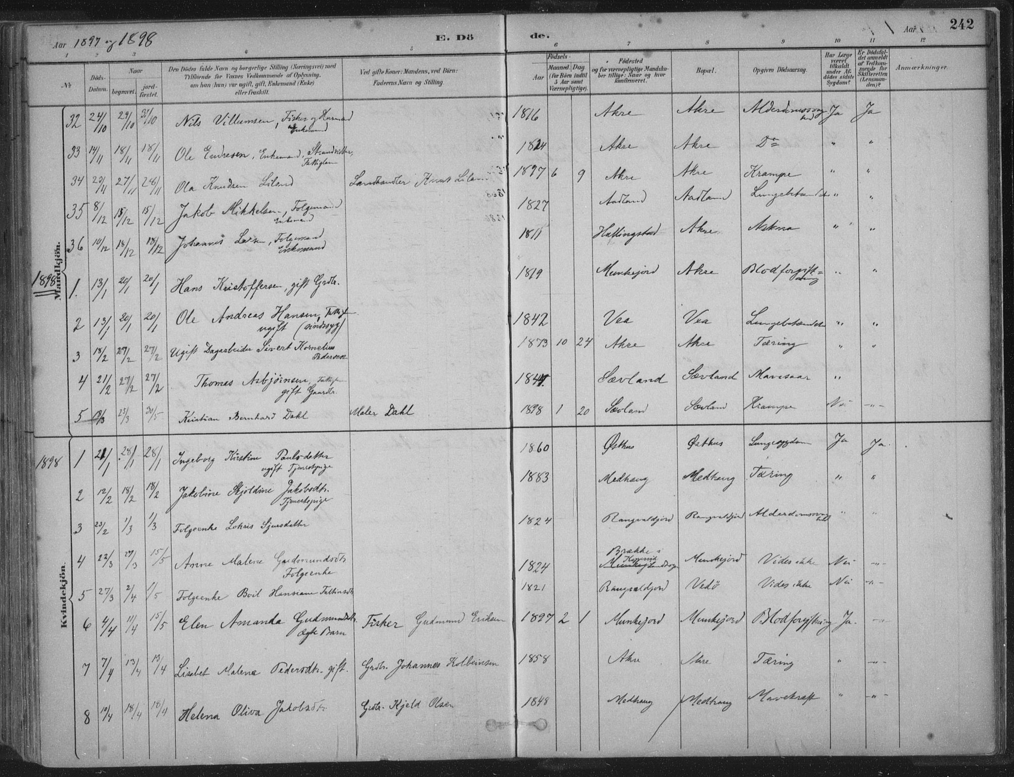 Kopervik sokneprestkontor, SAST/A-101850/H/Ha/Haa/L0004: Parish register (official) no. A 4, 1882-1905, p. 242