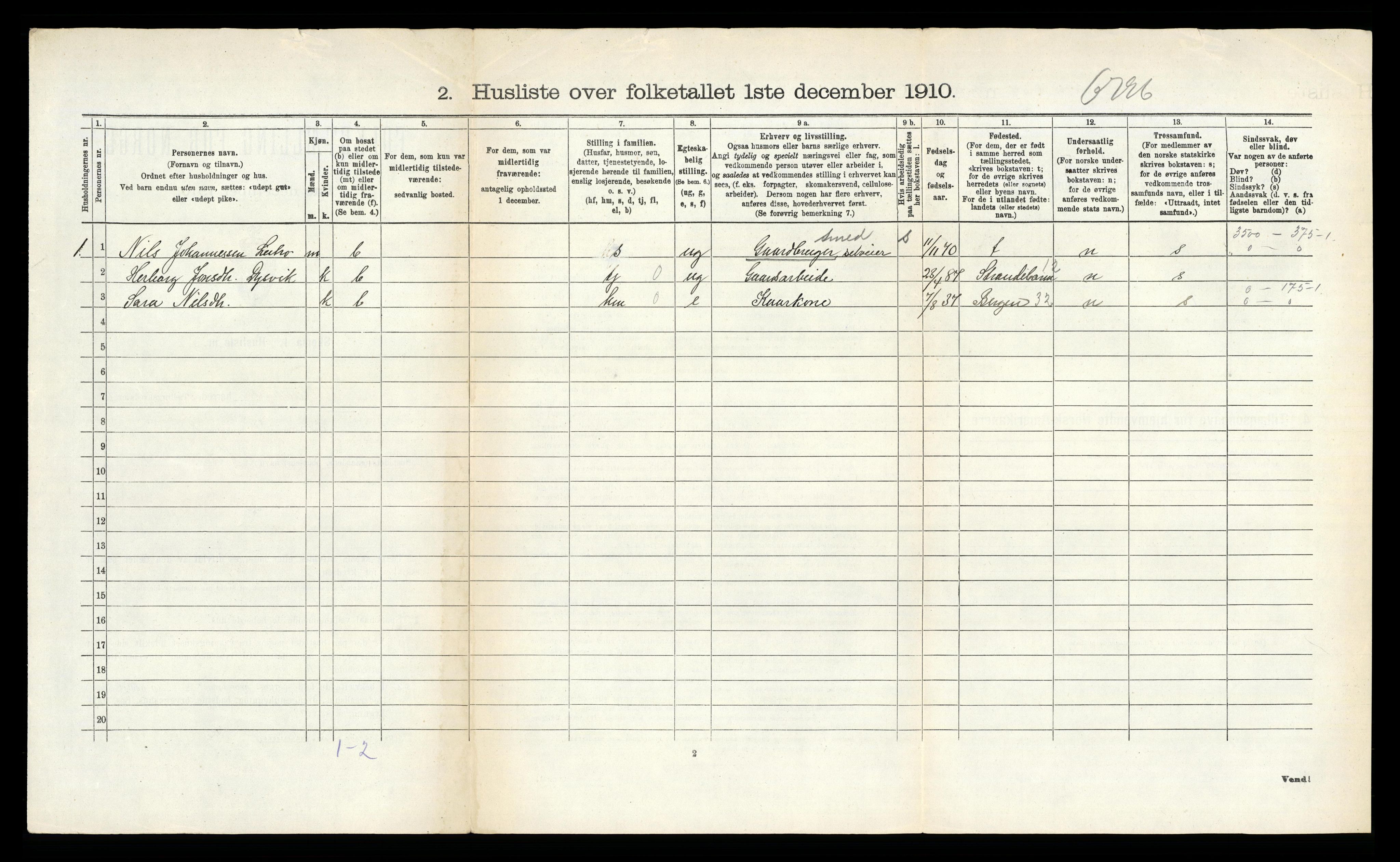 RA, 1910 census for Ullensvang, 1910, p. 1960