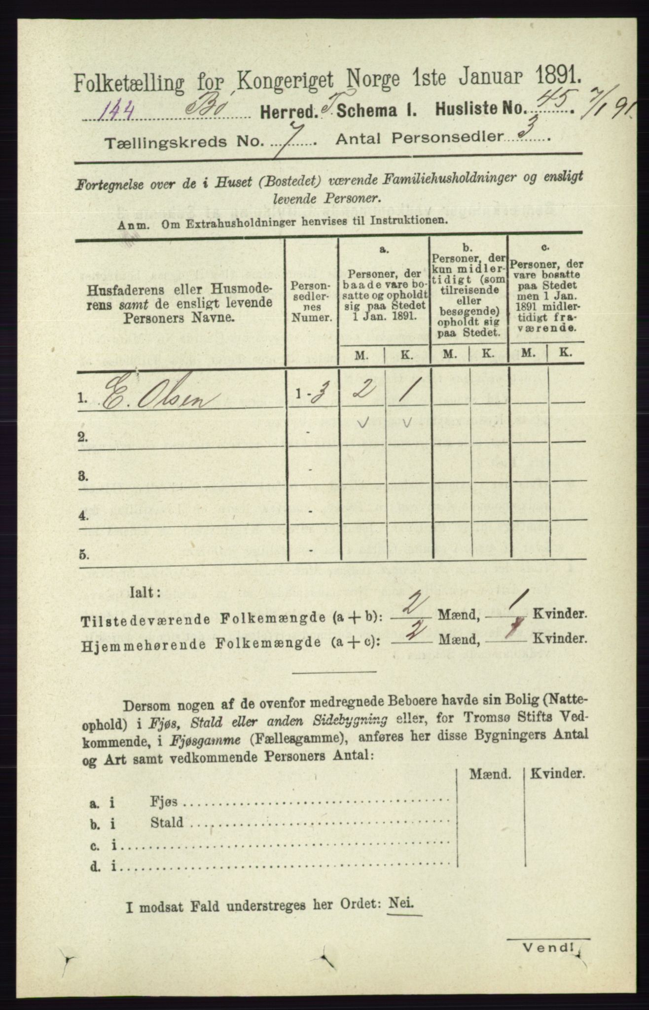 RA, 1891 census for 0821 Bø, 1891, p. 2189