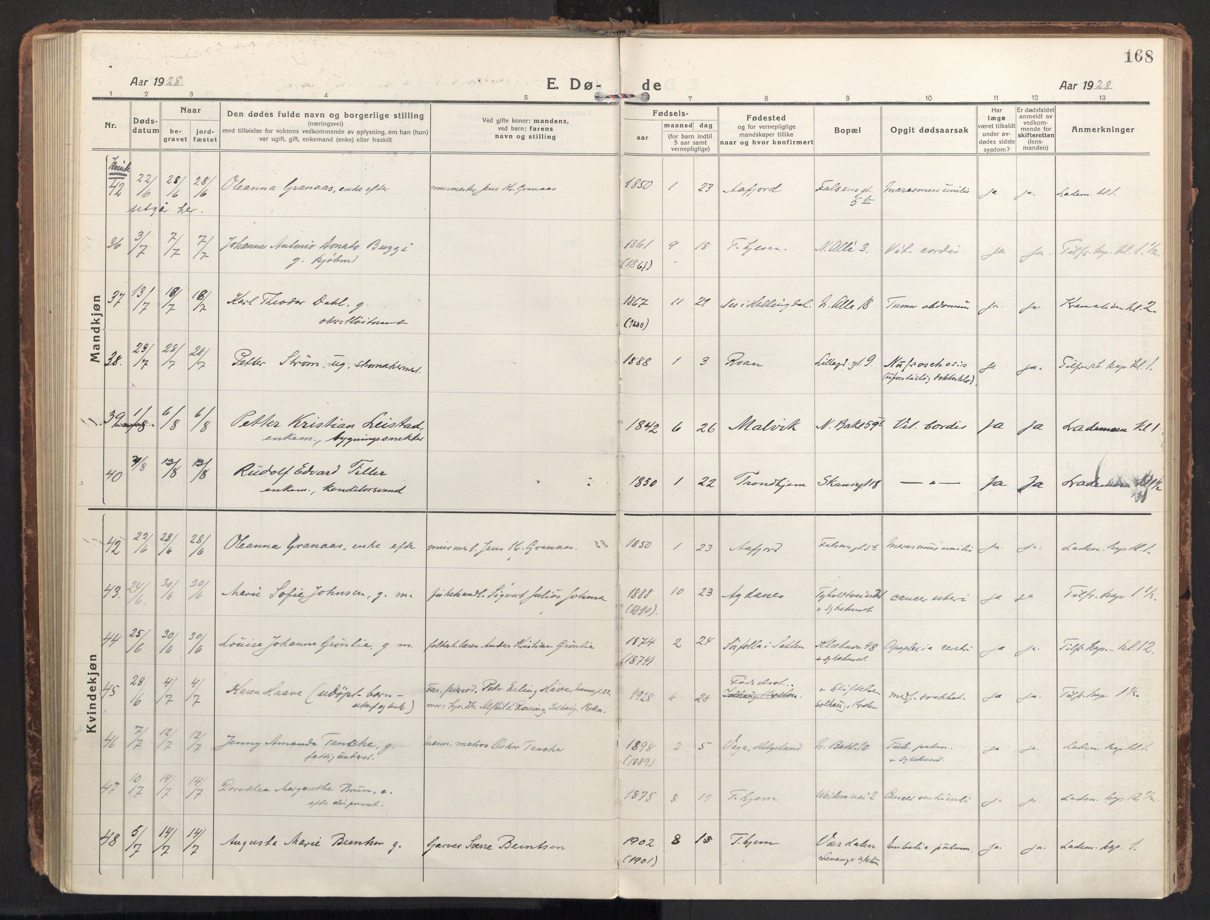 Ministerialprotokoller, klokkerbøker og fødselsregistre - Sør-Trøndelag, AV/SAT-A-1456/604/L0207: Parish register (official) no. 604A27, 1917-1933, p. 168