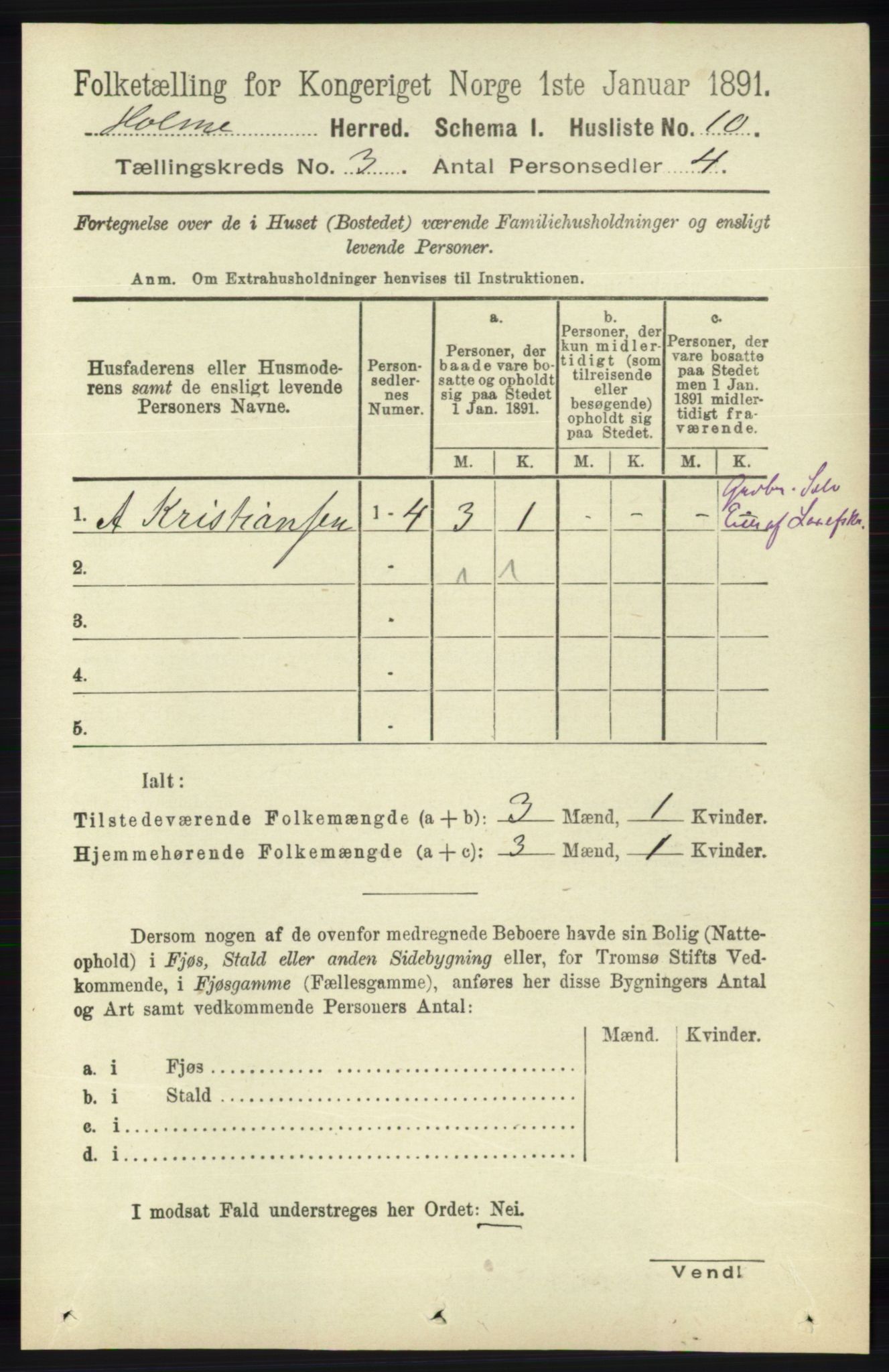 RA, 1891 census for 1020 Holum, 1891, p. 788