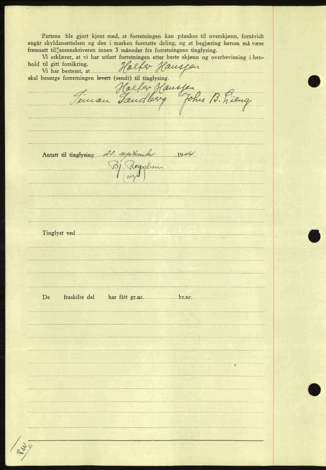 Salten sorenskriveri, AV/SAT-A-4578/1/2/2C: Mortgage book no. A14-15, 1943-1945, Diary no: : 2181/1944