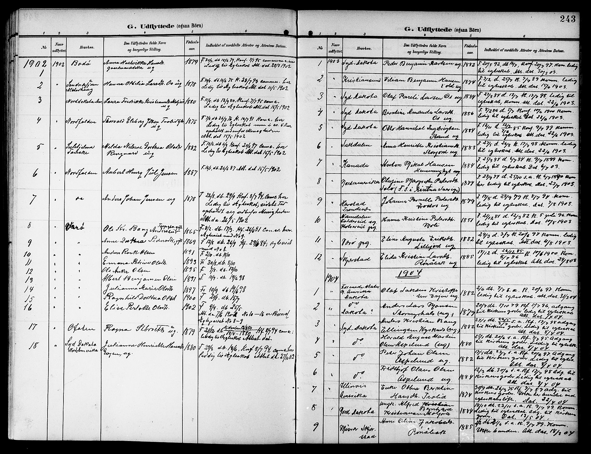 Ministerialprotokoller, klokkerbøker og fødselsregistre - Nordland, SAT/A-1459/846/L0655: Parish register (copy) no. 846C05, 1902-1916, p. 243