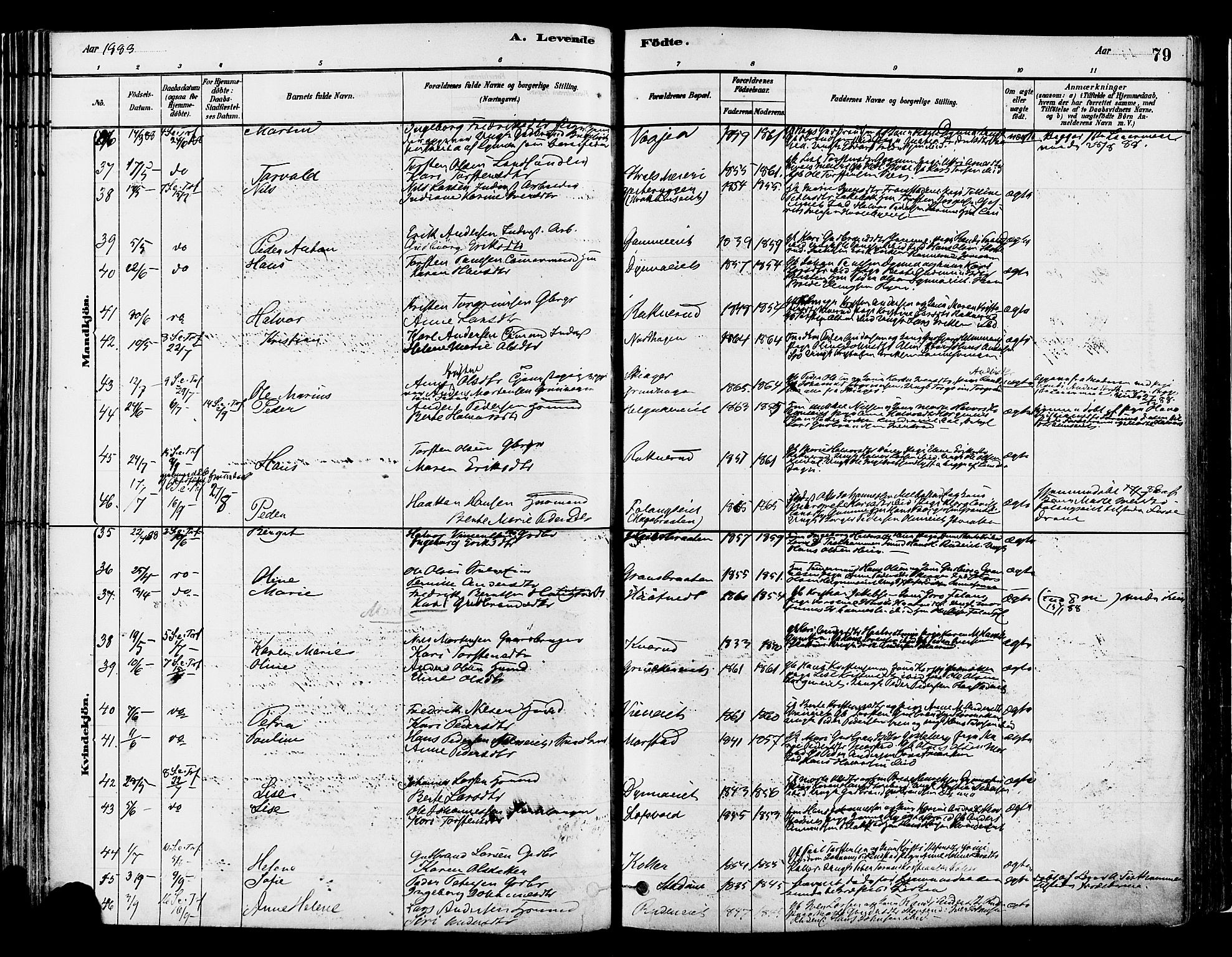 Gran prestekontor, SAH/PREST-112/H/Ha/Haa/L0014: Parish register (official) no. 14, 1880-1889, p. 79