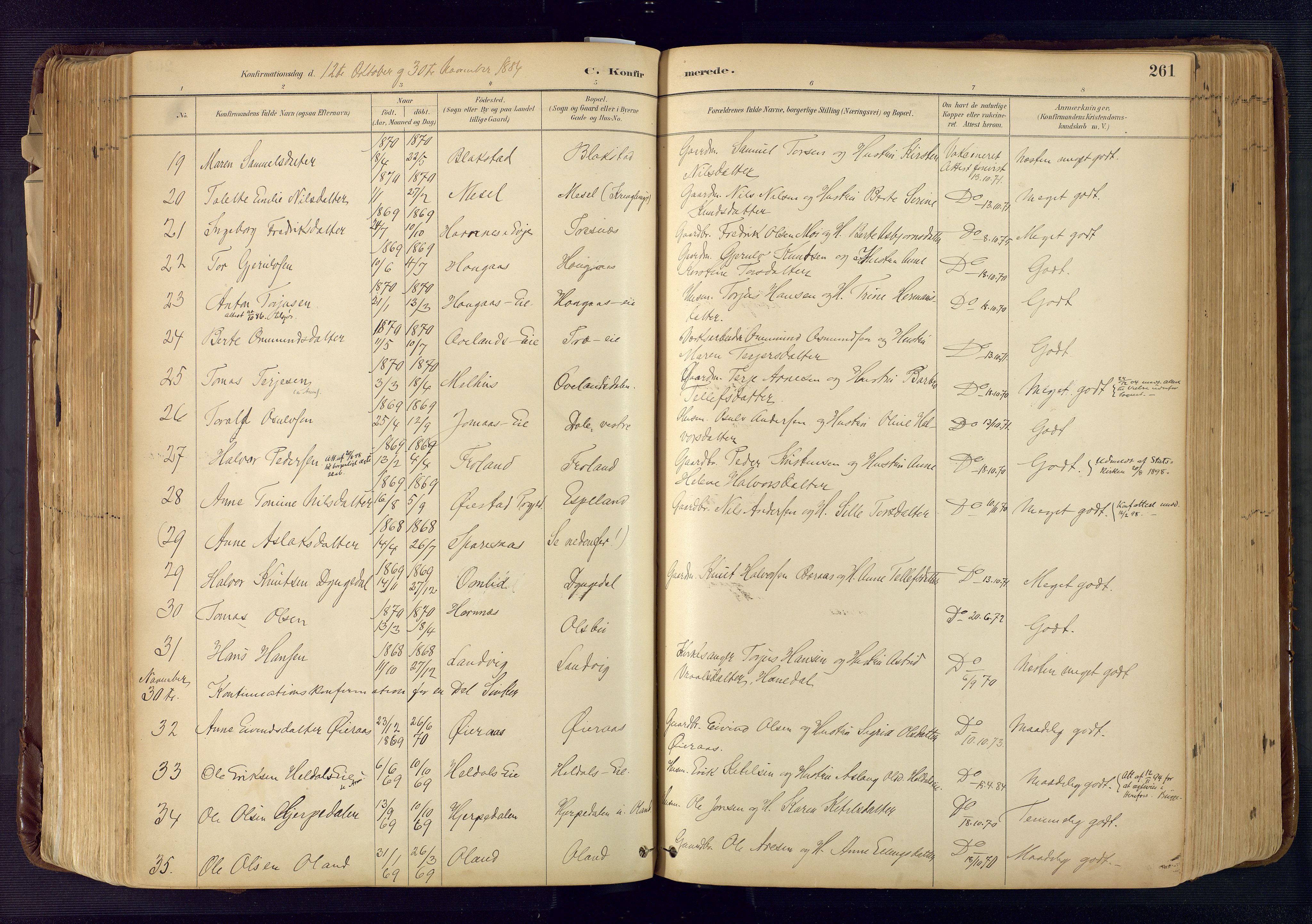 Froland sokneprestkontor, AV/SAK-1111-0013/F/Fa/L0005: Parish register (official) no. A 5, 1882-1921, p. 261