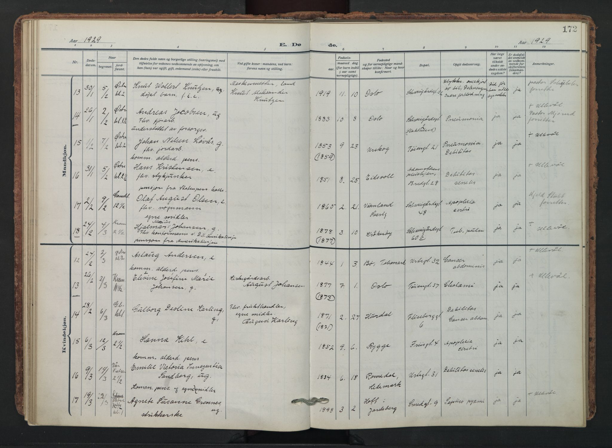 Grønland prestekontor Kirkebøker, SAO/A-10848/F/Fa/L0019: Parish register (official) no. 19, 1918-1938, p. 172