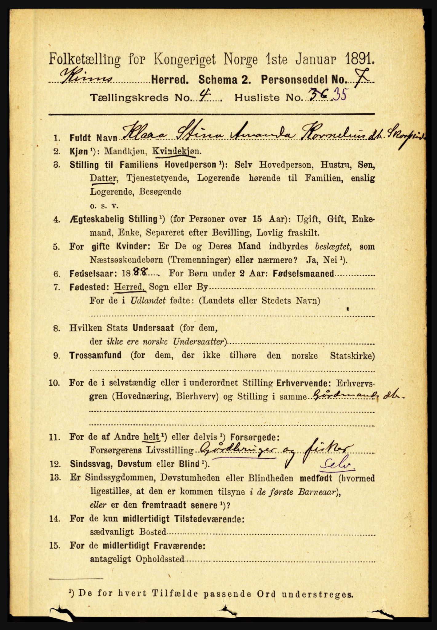 RA, 1891 census for 1437 Kinn, 1891, p. 1528