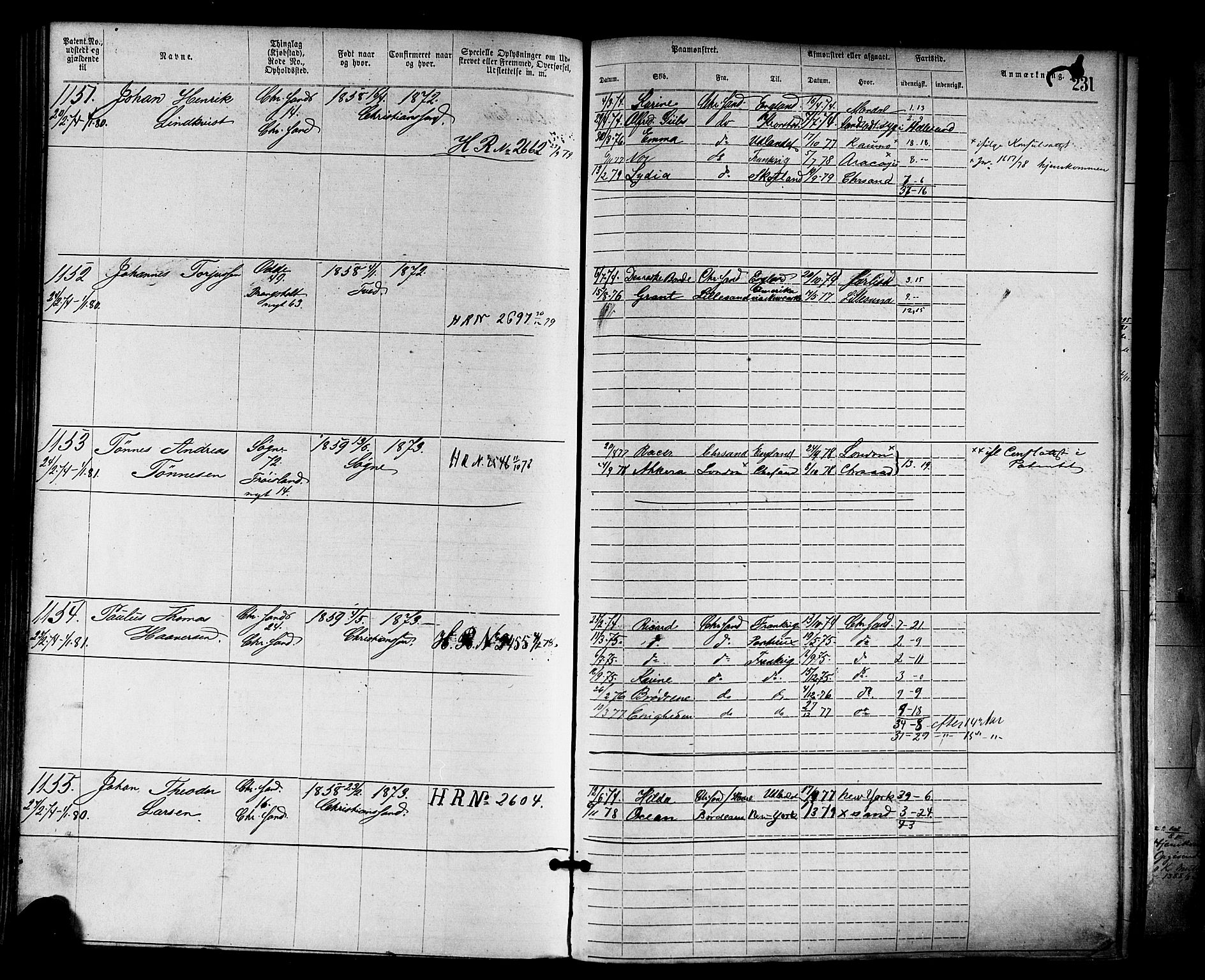 Kristiansand mønstringskrets, SAK/2031-0015/F/Fa/L0005: Annotasjonsrulle nr 1-1920 med register, I-3, 1870-1880, p. 276