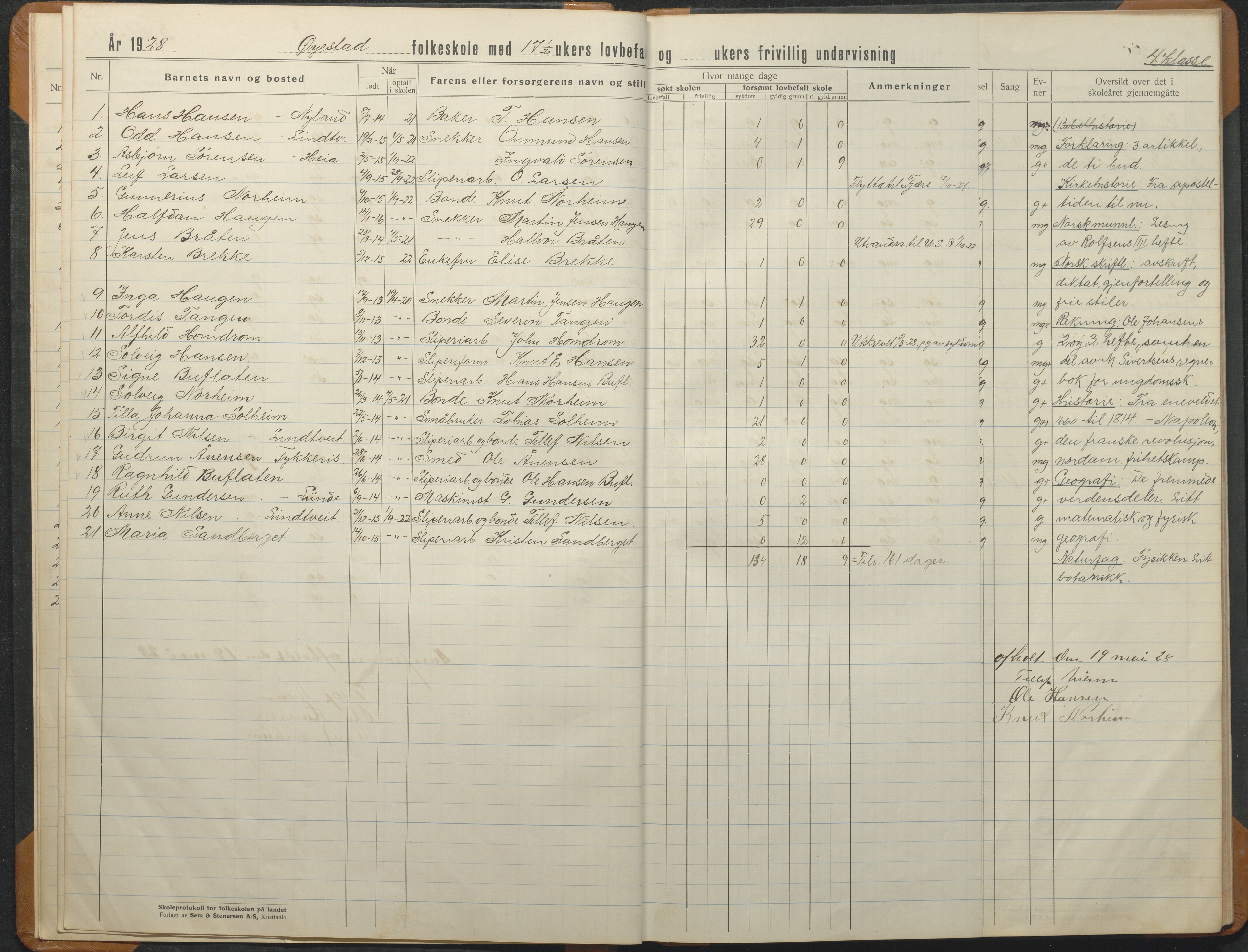 Øyestad kommune frem til 1979, AAKS/KA0920-PK/06/06F/L0015: Skoleprotokoll, 1926-1949