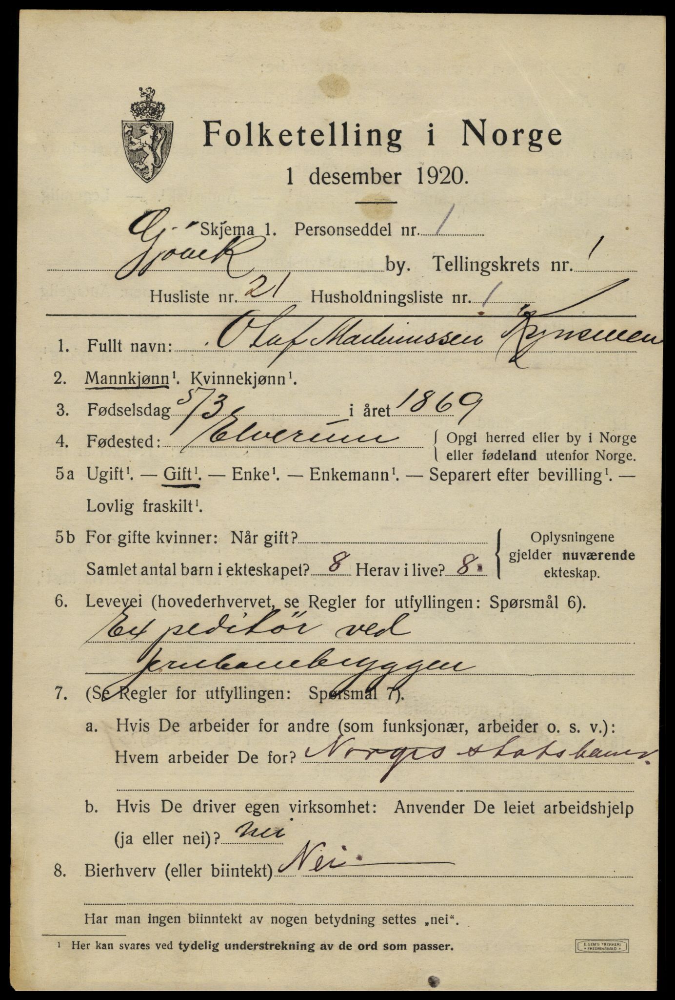 SAH, 1920 census for Gjøvik, 1920, p. 3324