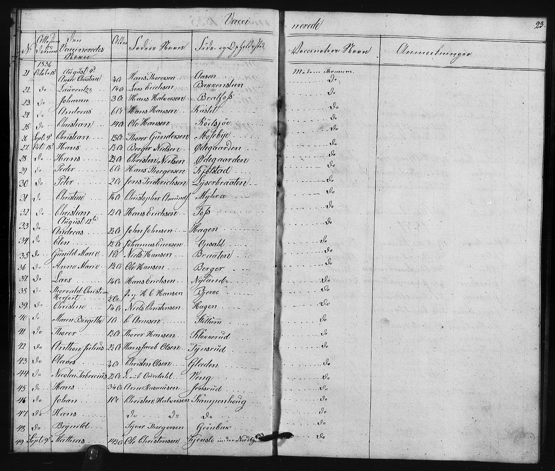 Enebakk prestekontor Kirkebøker, SAO/A-10171c/F/Fa/L0015: Parish register (official) no. I 15, 1830-1867, p. 23