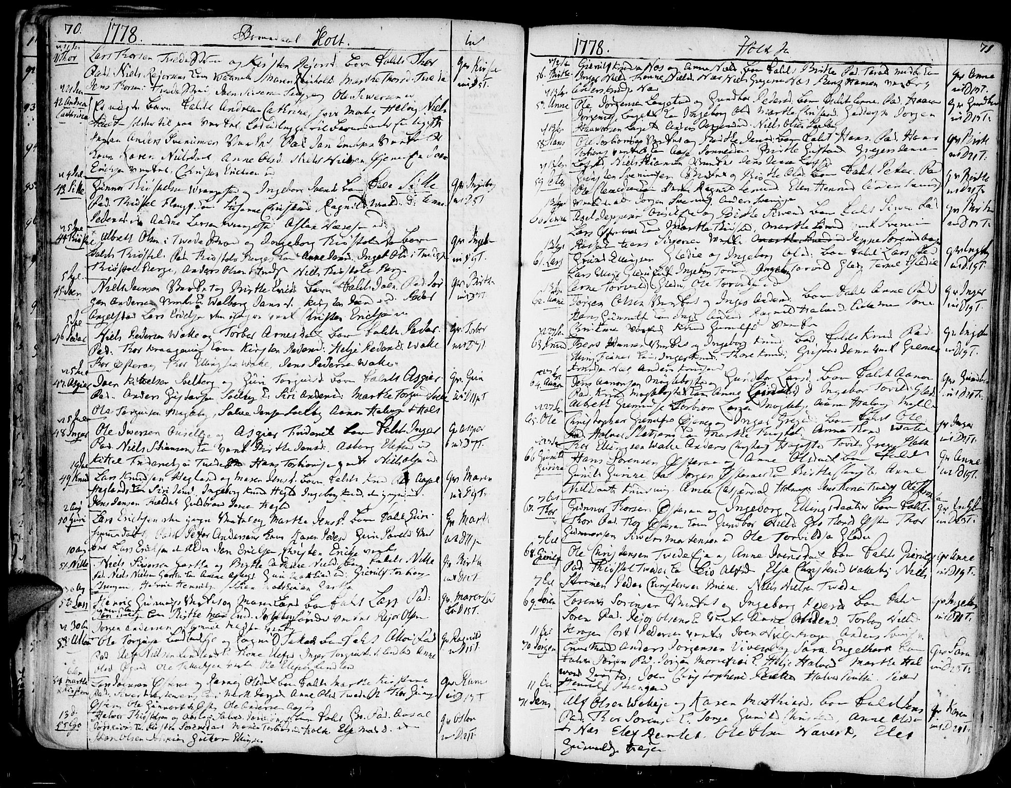 Holt sokneprestkontor, AV/SAK-1111-0021/F/Fa/L0003: Parish register (official) no. A 3, 1765-1798, p. 70-71