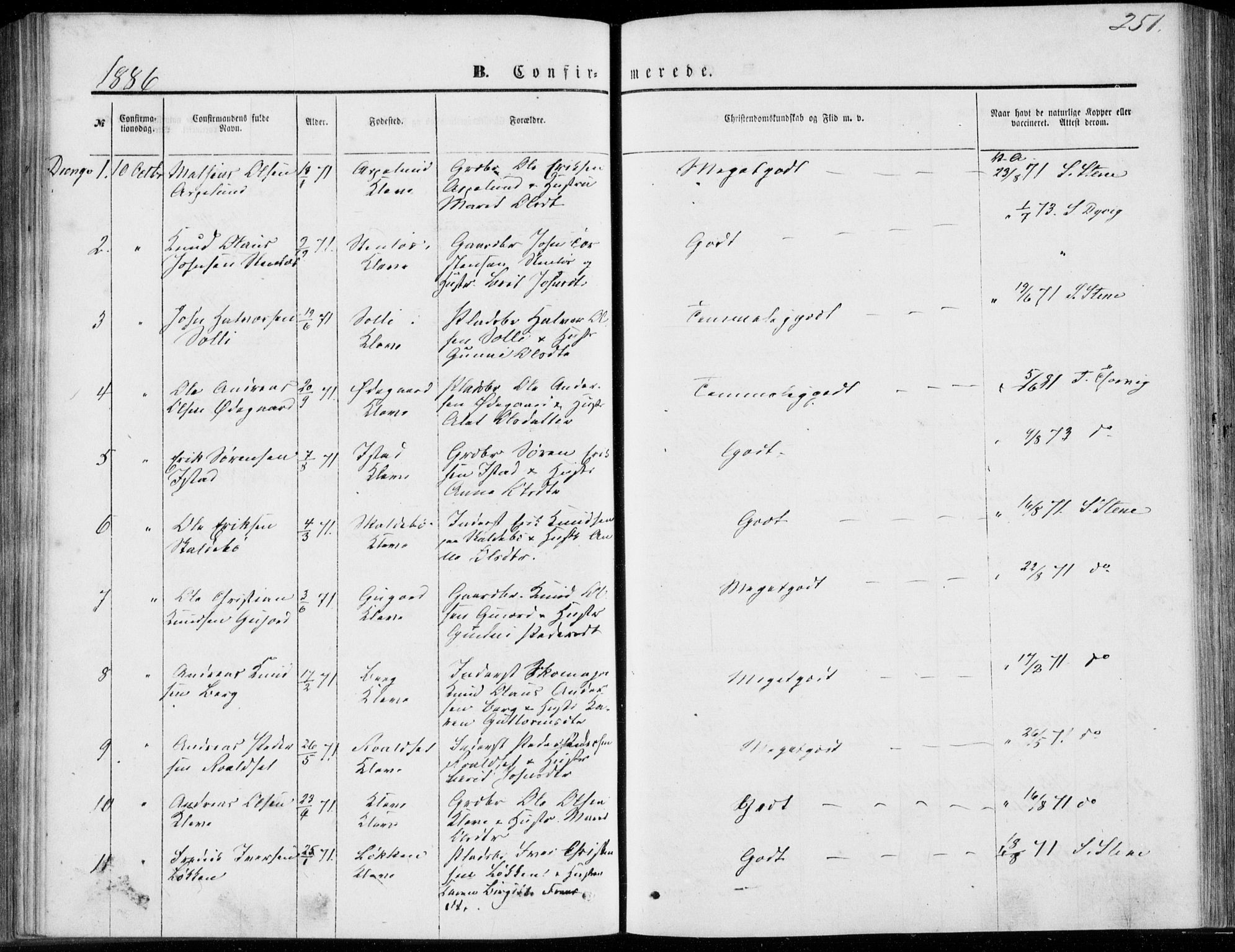 Ministerialprotokoller, klokkerbøker og fødselsregistre - Møre og Romsdal, SAT/A-1454/557/L0681: Parish register (official) no. 557A03, 1869-1886, p. 251