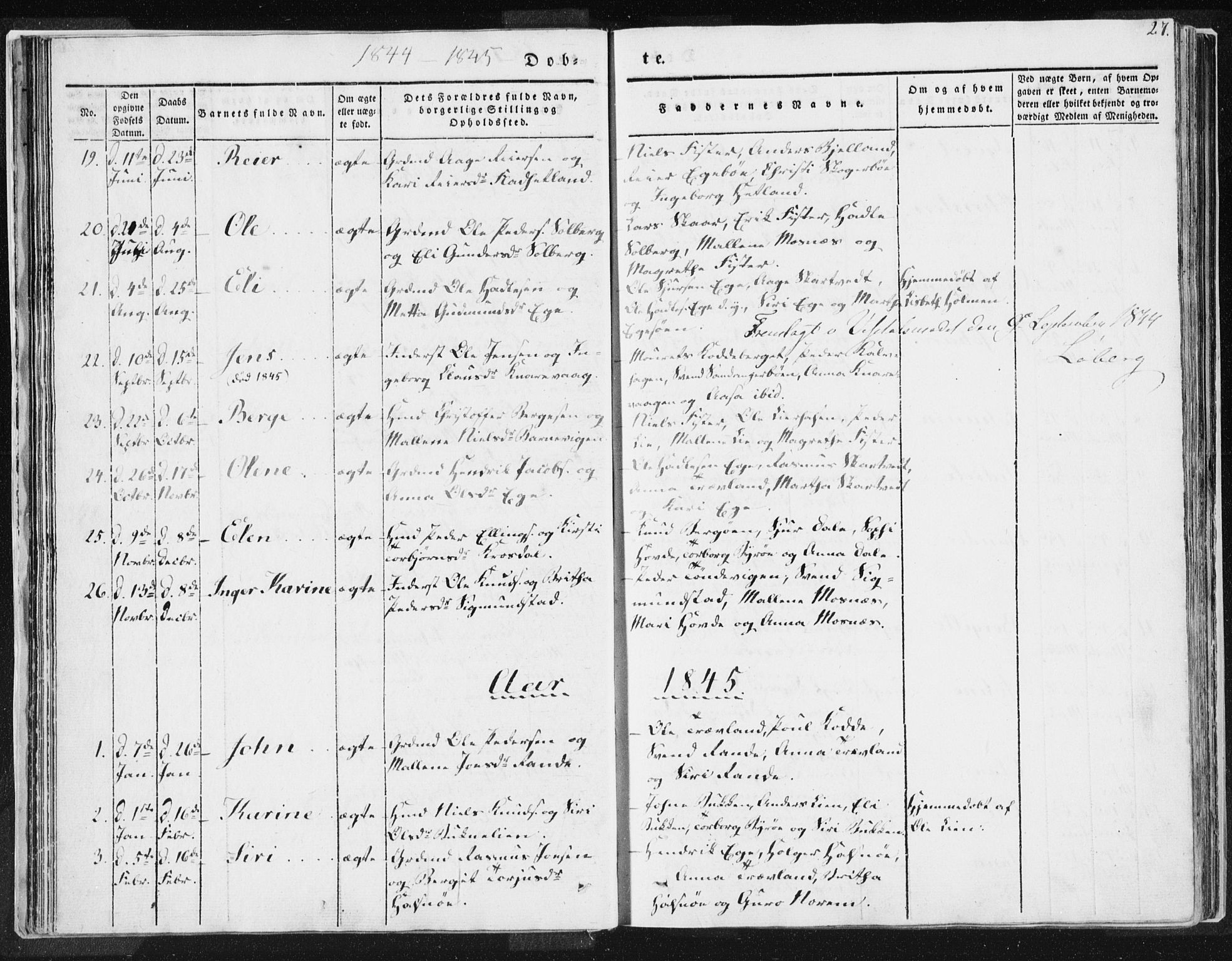 Hjelmeland sokneprestkontor, AV/SAST-A-101843/01/IV/L0007: Parish register (official) no. A 7, 1834-1850, p. 27