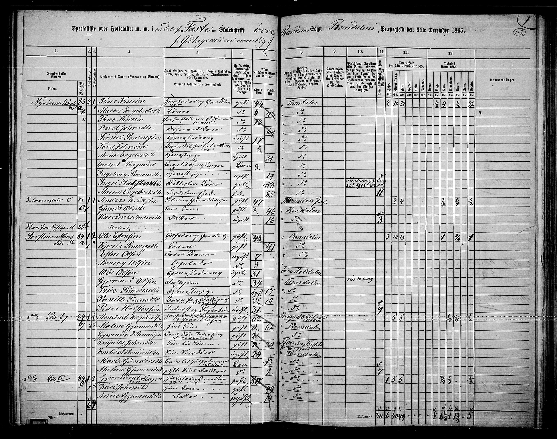 RA, 1865 census for Rendalen, 1865, p. 91