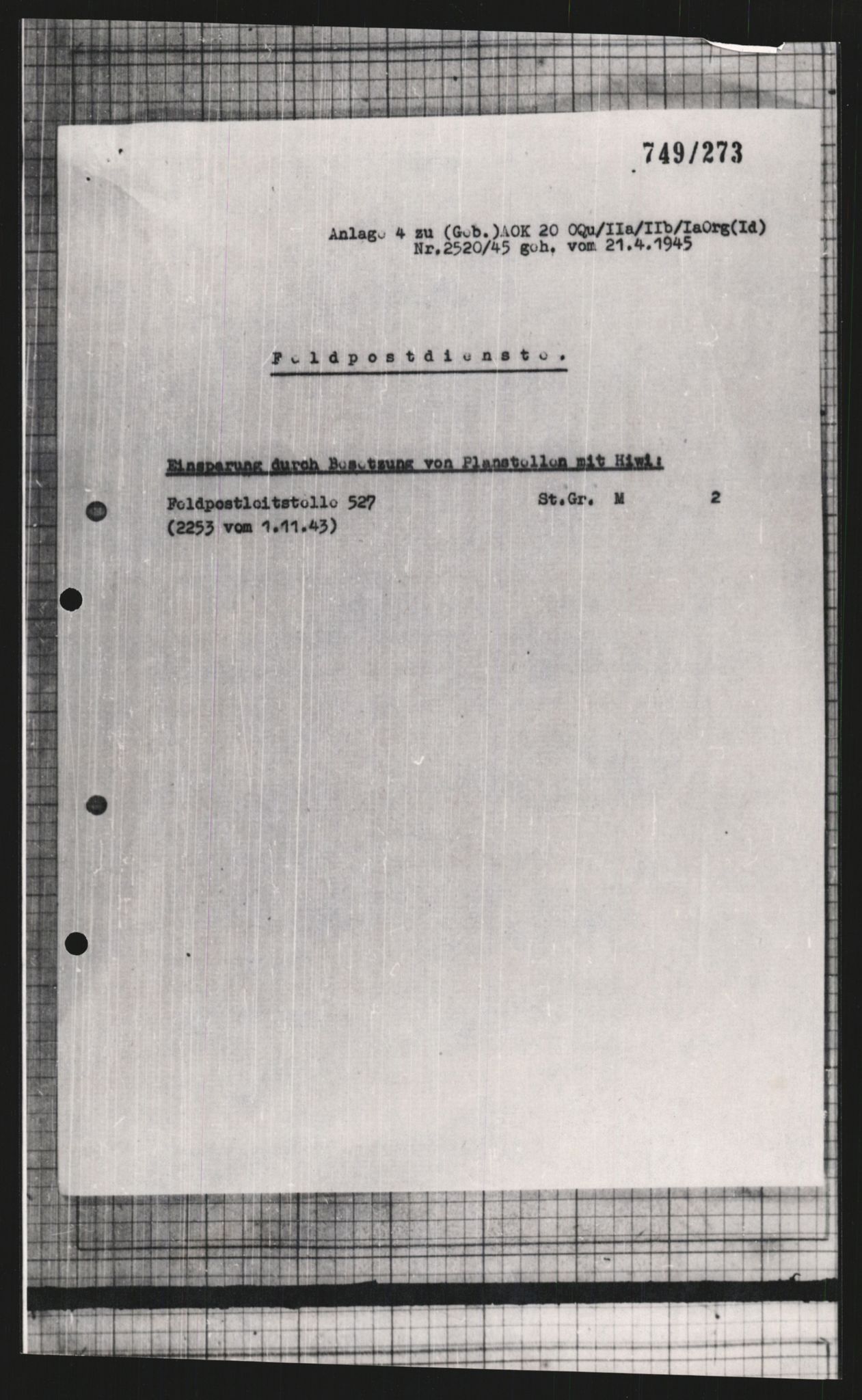 Forsvarets Overkommando. 2 kontor. Arkiv 11.4. Spredte tyske arkivsaker, AV/RA-RAFA-7031/D/Dar/Dara/L0009: Krigsdagbøker for 20. Gebirgs-Armee-Oberkommando (AOK 20), 1940-1945, p. 401