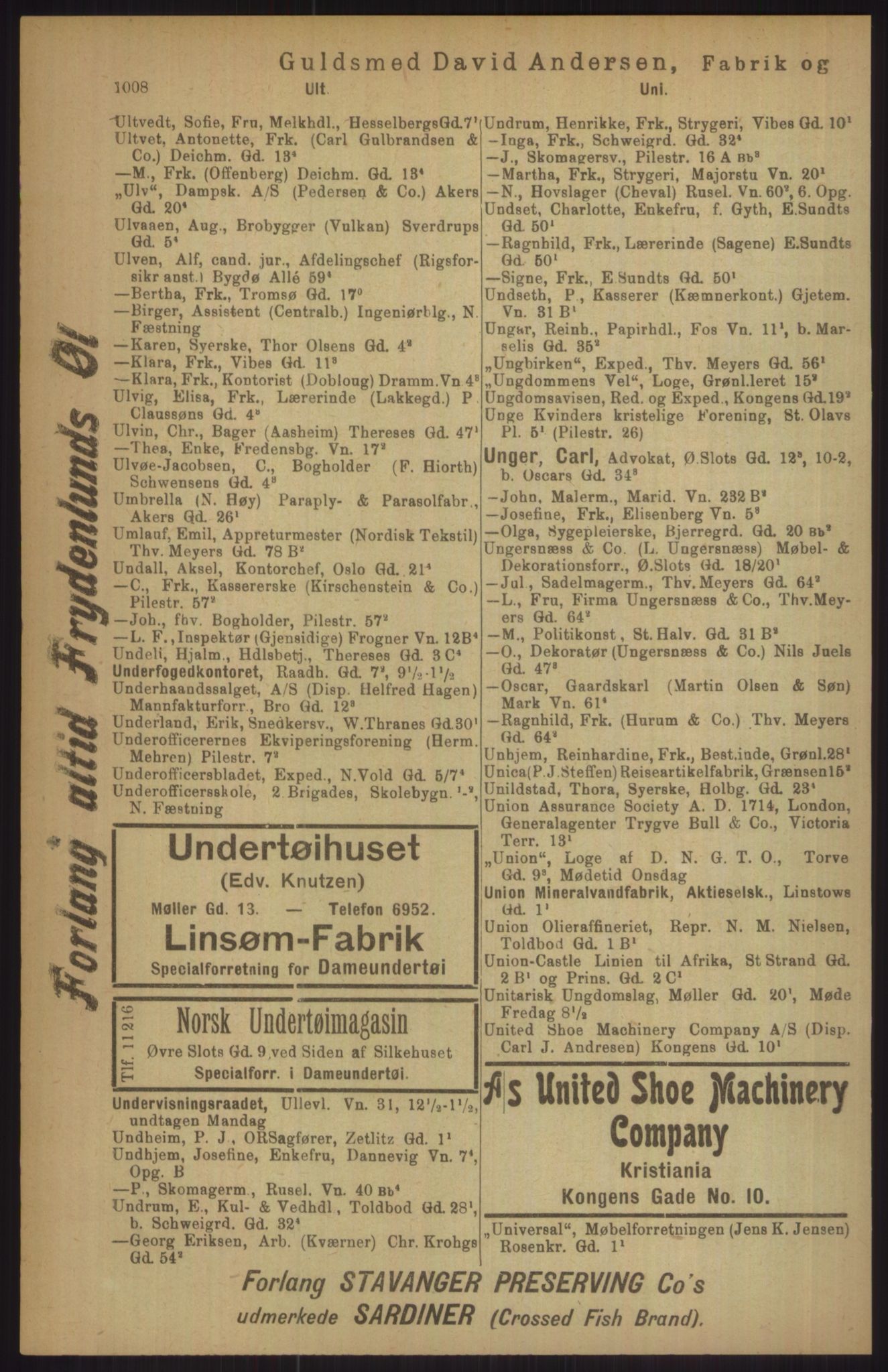 Kristiania/Oslo adressebok, PUBL/-, 1911, p. 1008