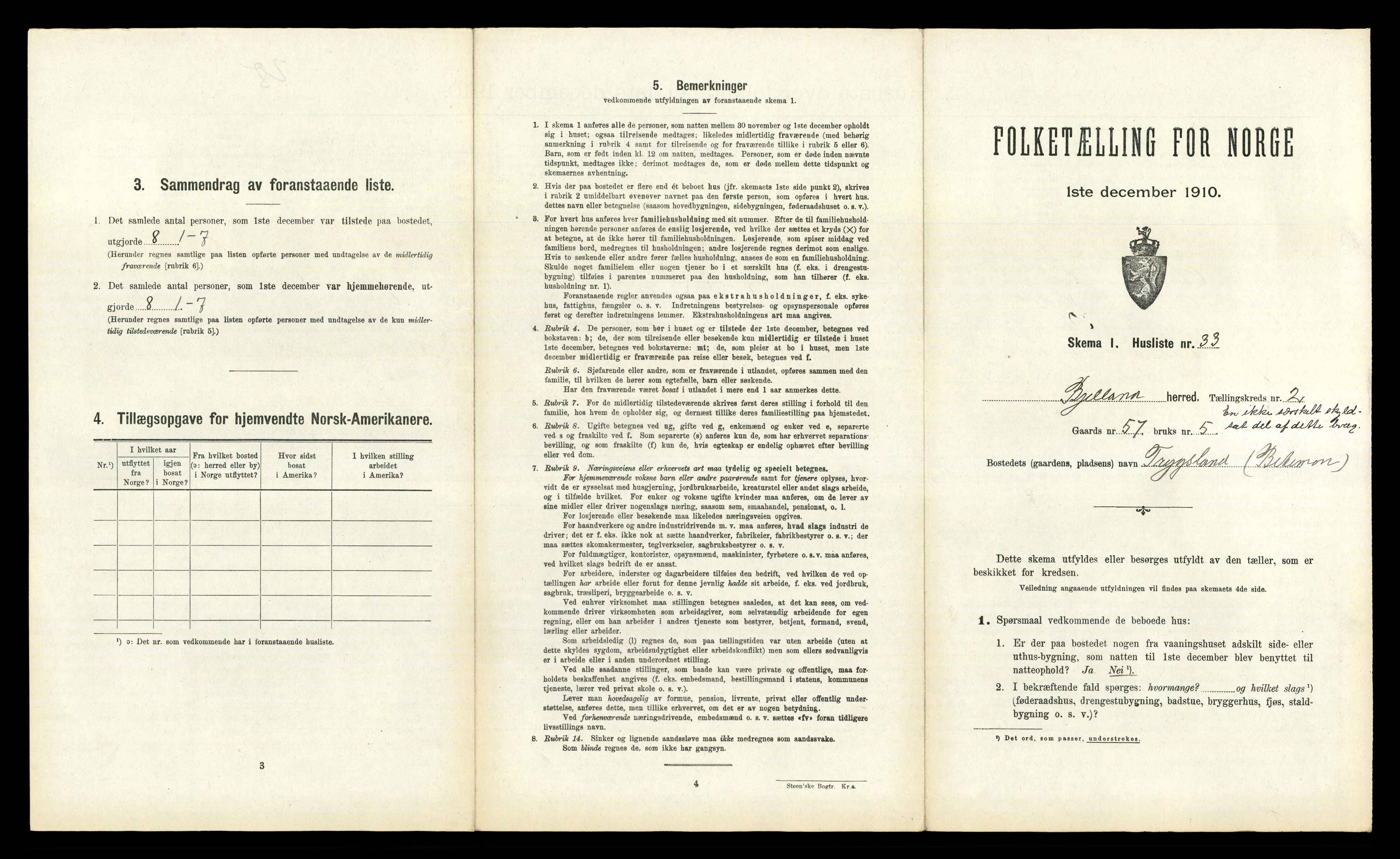 RA, 1910 census for Bjelland, 1910, p. 162