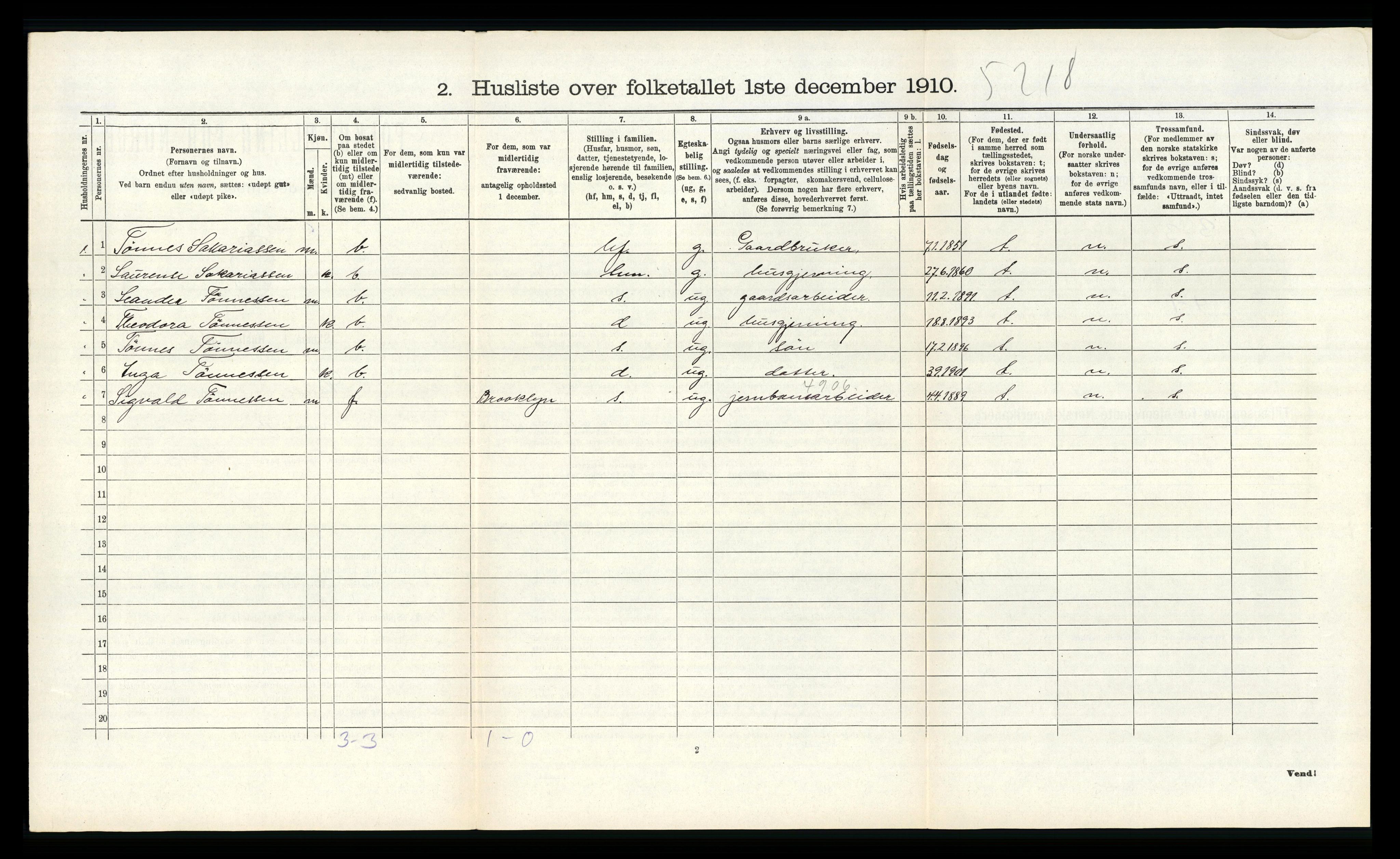 RA, 1910 census for Vanse, 1910, p. 2416