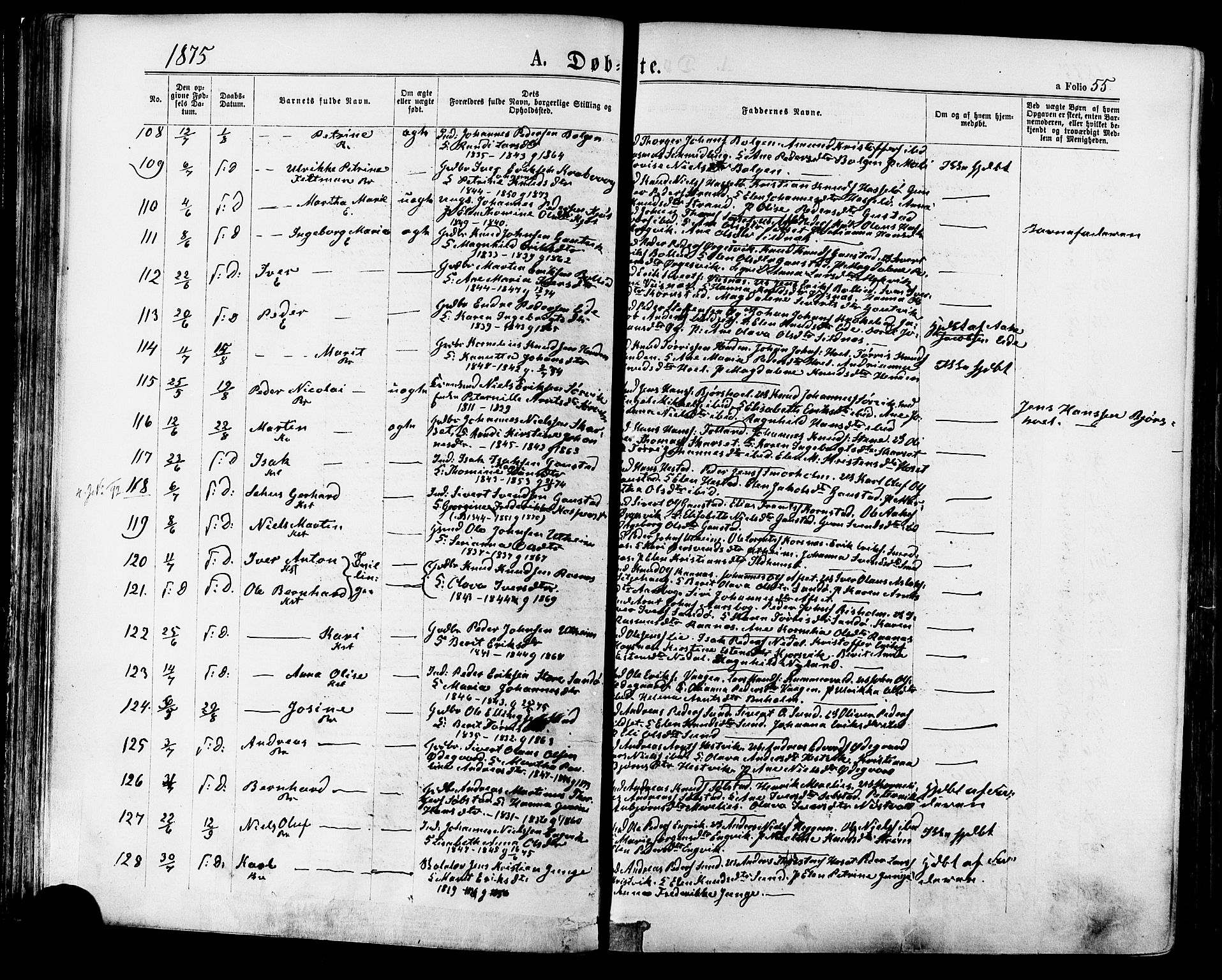 Ministerialprotokoller, klokkerbøker og fødselsregistre - Møre og Romsdal, AV/SAT-A-1454/568/L0805: Parish register (official) no. 568A12 /1, 1869-1884, p. 55