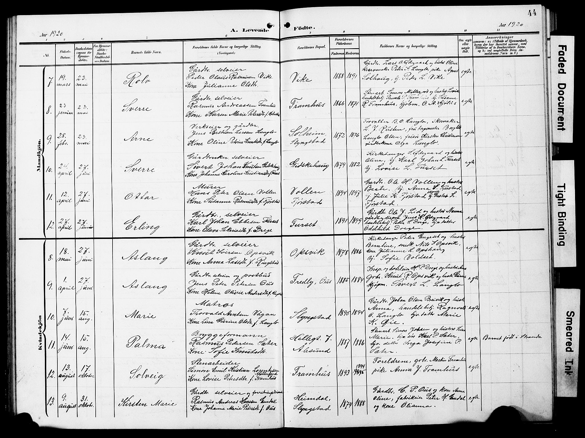 Ministerialprotokoller, klokkerbøker og fødselsregistre - Møre og Romsdal, SAT/A-1454/520/L0293: Parish register (copy) no. 520C05, 1902-1923, p. 44