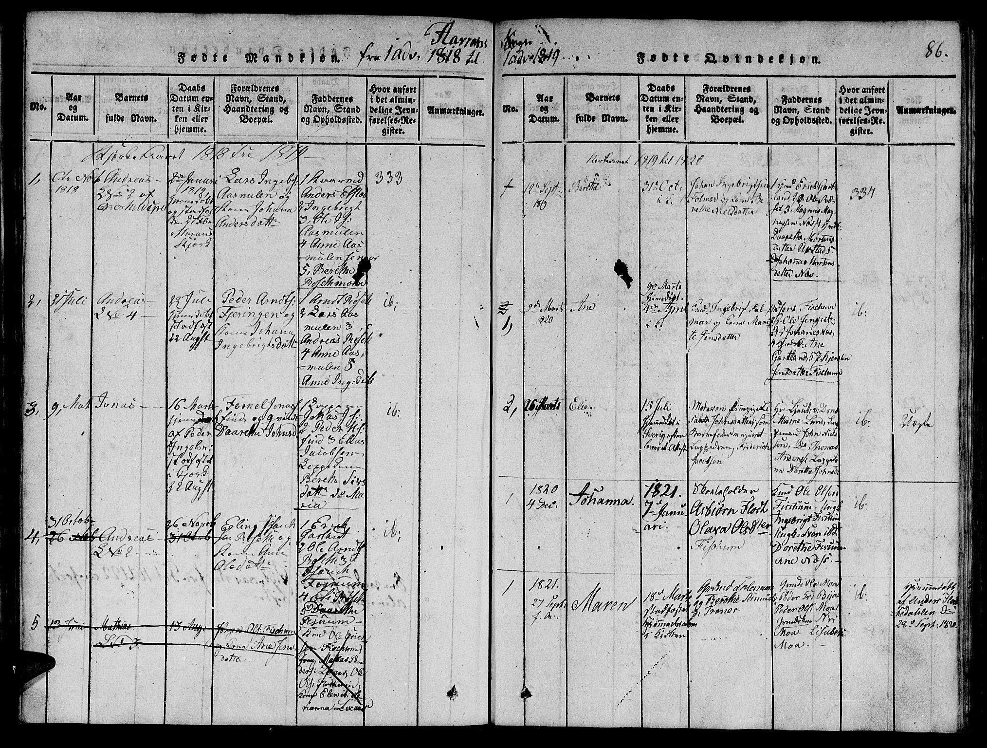 Ministerialprotokoller, klokkerbøker og fødselsregistre - Nord-Trøndelag, AV/SAT-A-1458/764/L0546: Parish register (official) no. 764A06 /5, 1818-1821, p. 86