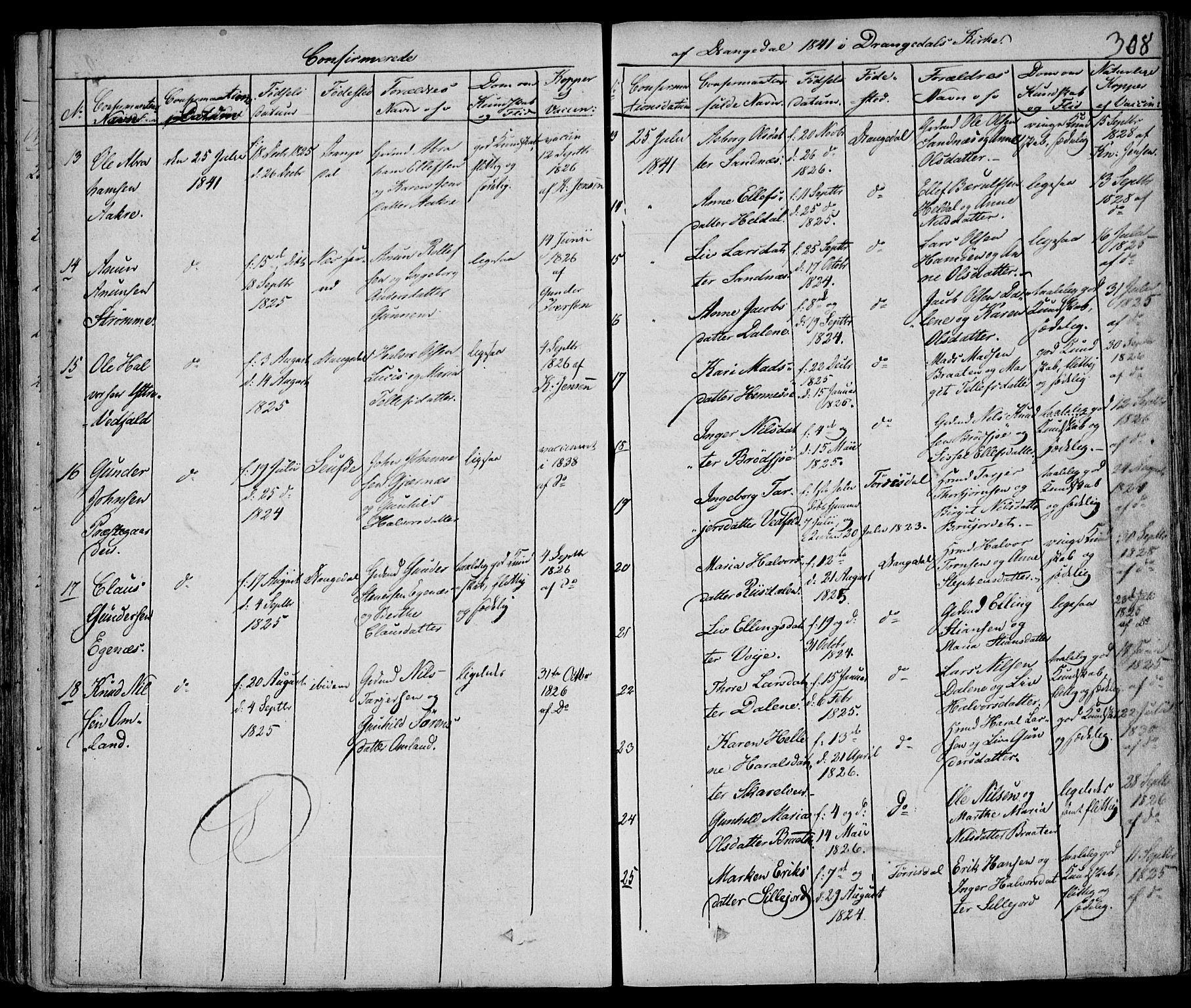 Drangedal kirkebøker, AV/SAKO-A-258/F/Fa/L0007a: Parish register (official) no. 7a, 1837-1856, p. 308