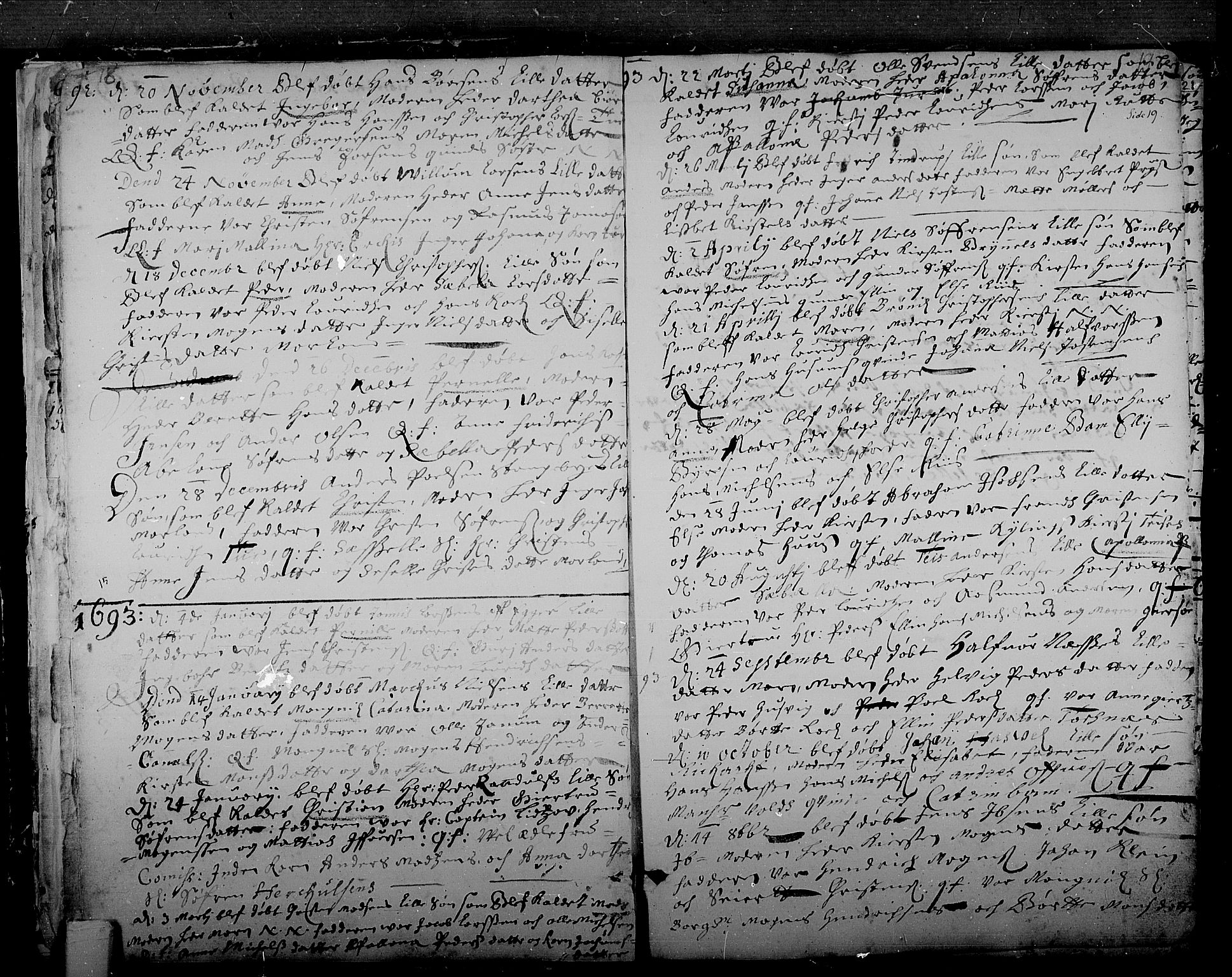 Tønsberg kirkebøker, SAKO/A-330/F/Fa/L0001: Parish register (official) no. I 1, 1688-1760, p. 18-19