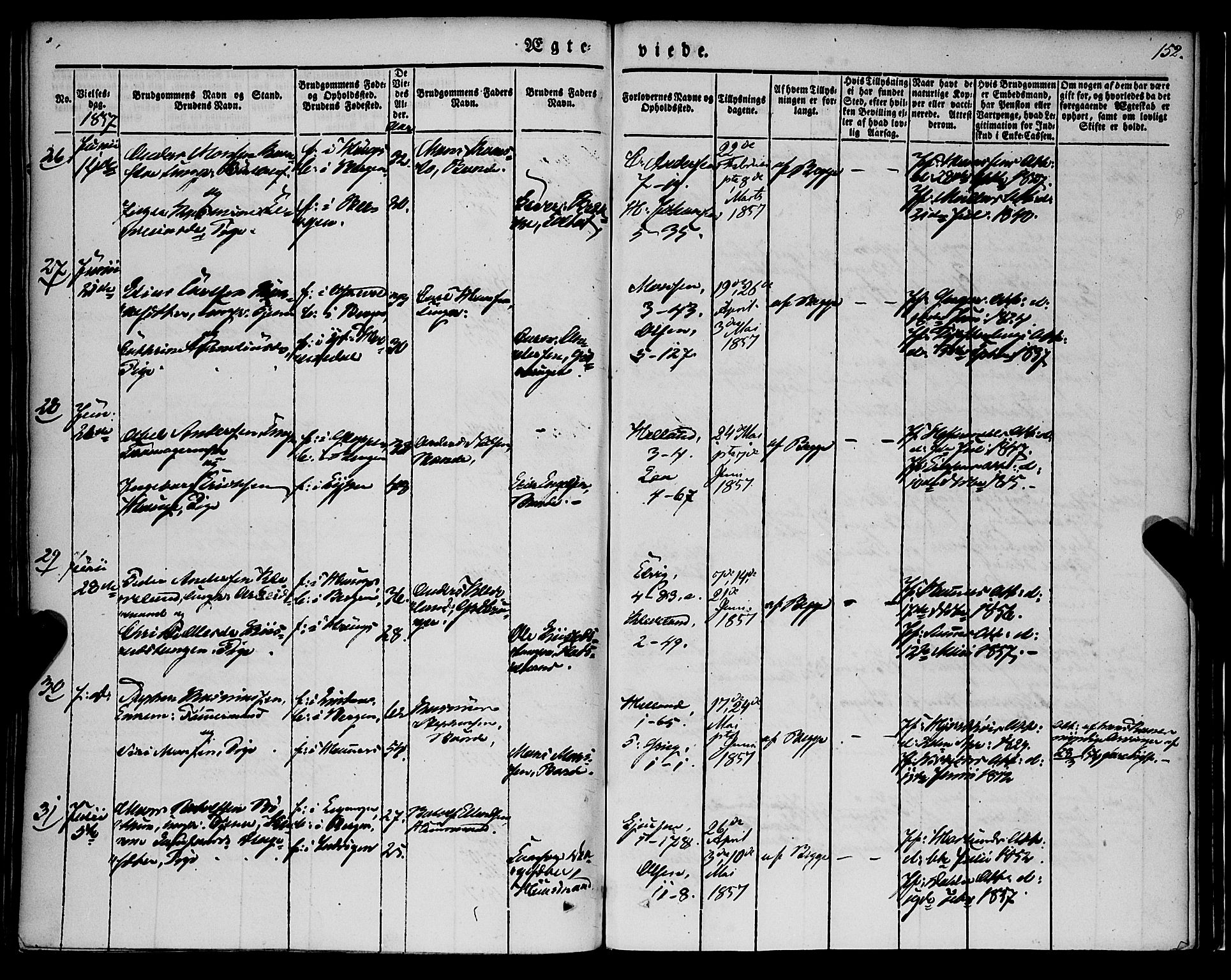 Nykirken Sokneprestembete, AV/SAB-A-77101/H/Haa/L0031: Parish register (official) no. D 1, 1834-1861, p. 152