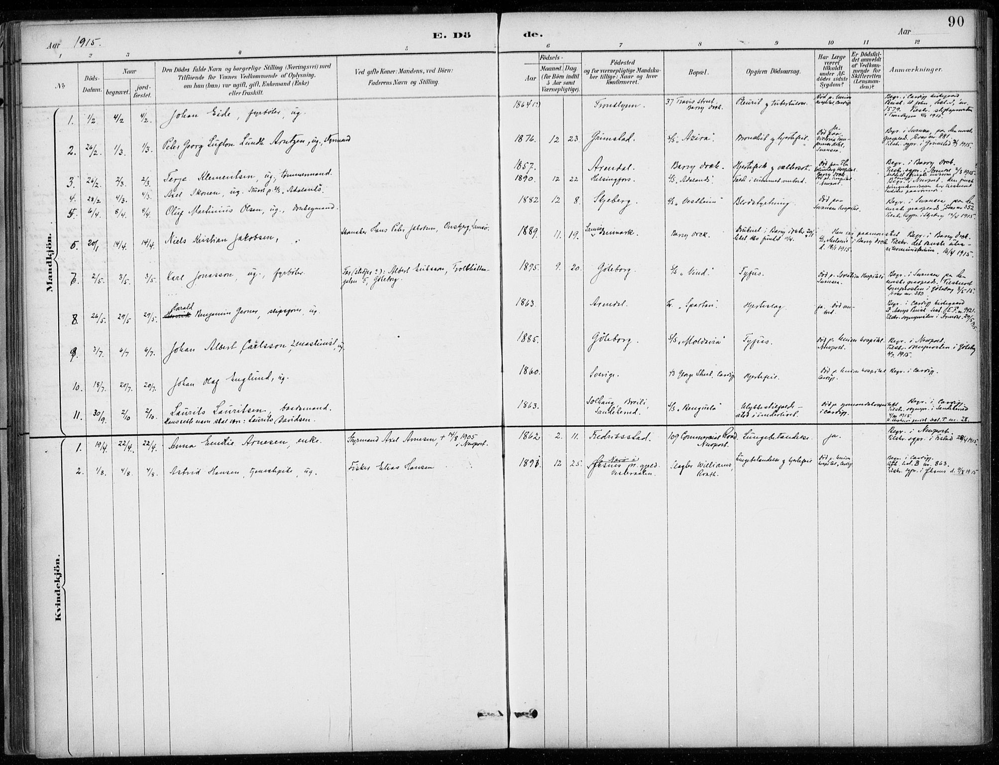 Den norske sjømannsmisjon i utlandet/Bristolhavnene(Cardiff-Swansea), AV/SAB-SAB/PA-0102/H/Ha/Haa/L0002: Parish register (official) no. A 2, 1887-1932, p. 90