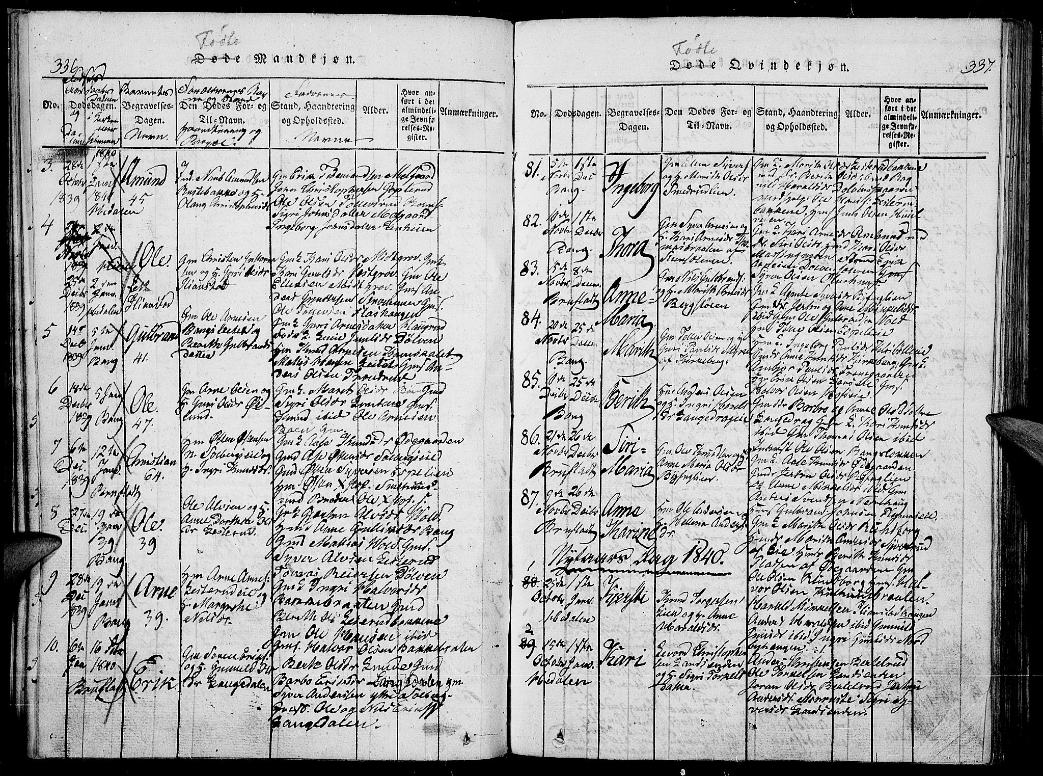 Sør-Aurdal prestekontor, SAH/PREST-128/H/Ha/Haa/L0003: Parish register (official) no. 3, 1825-1840, p. 336-337