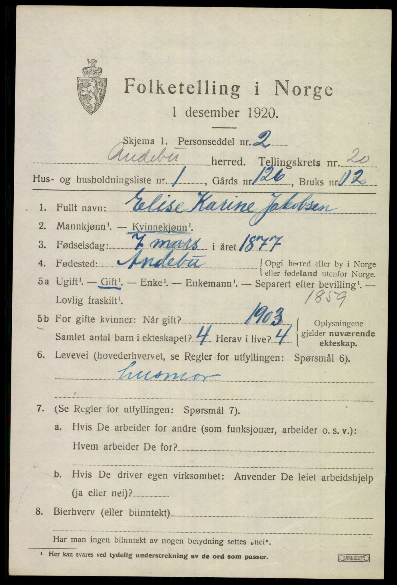 SAKO, 1920 census for Andebu, 1920, p. 6628