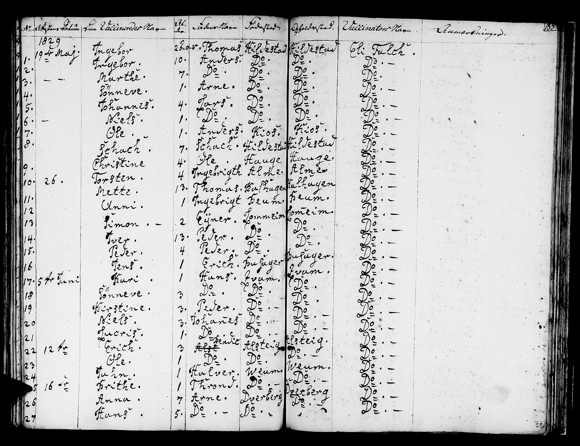 Hafslo sokneprestembete, AV/SAB-A-80301/H/Haa/Haaa/L0004: Parish register (official) no. A 4, 1821-1834, p. 185