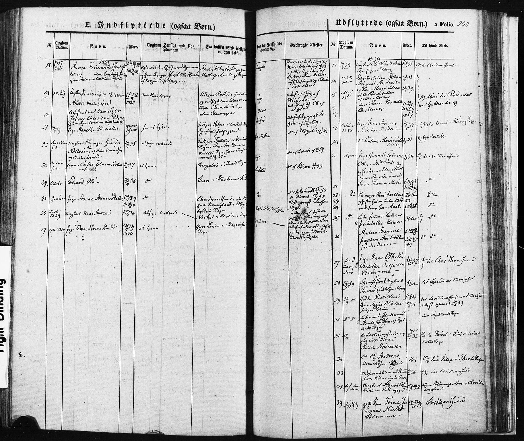 Oddernes sokneprestkontor, SAK/1111-0033/F/Fa/Faa/L0007: Parish register (official) no. A 7, 1851-1863, p. 230